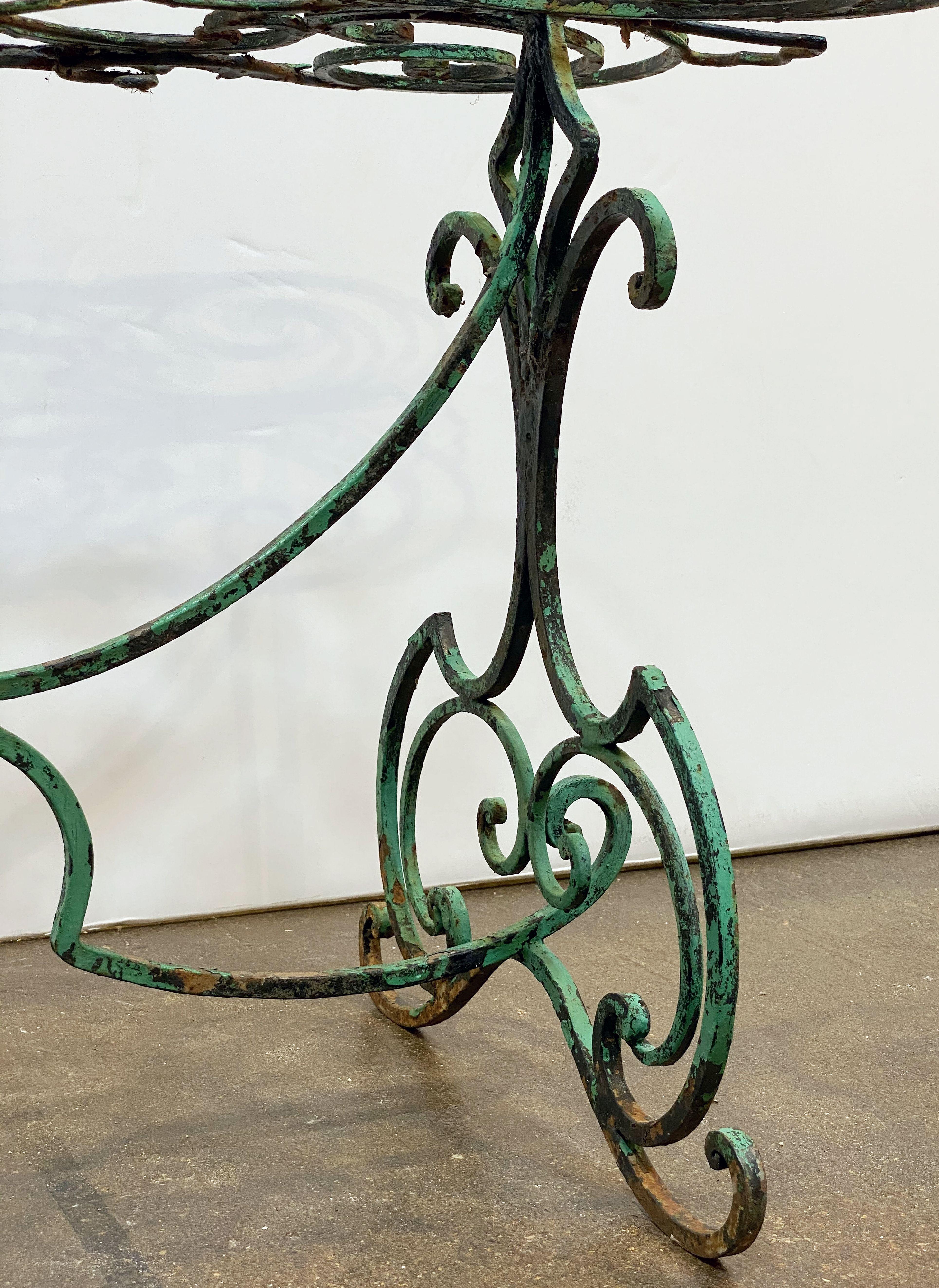 English Garden Table of Wrought Iron with Verdigris Painted Finish 15