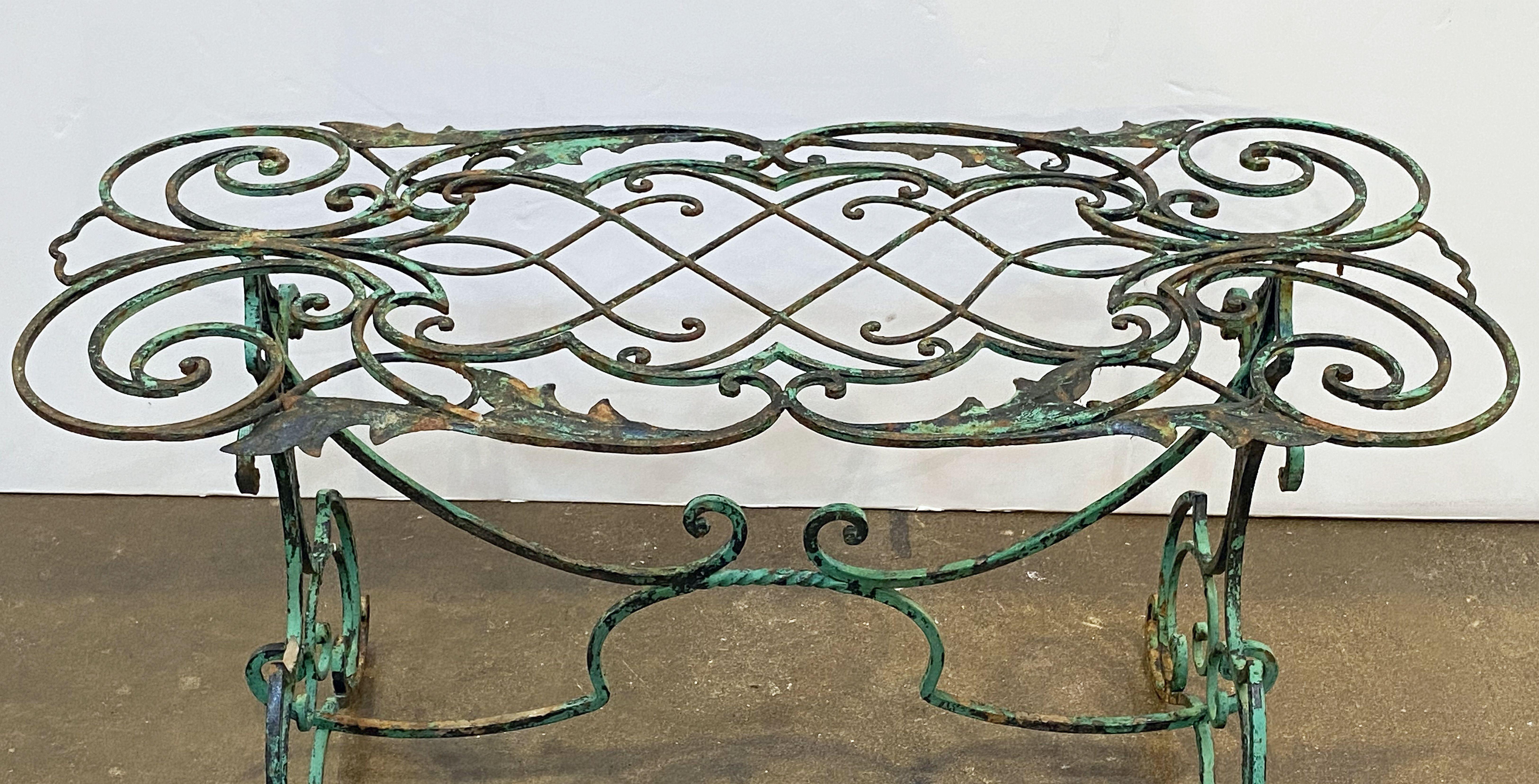 19th Century English Garden Table of Wrought Iron with Verdigris Painted Finish