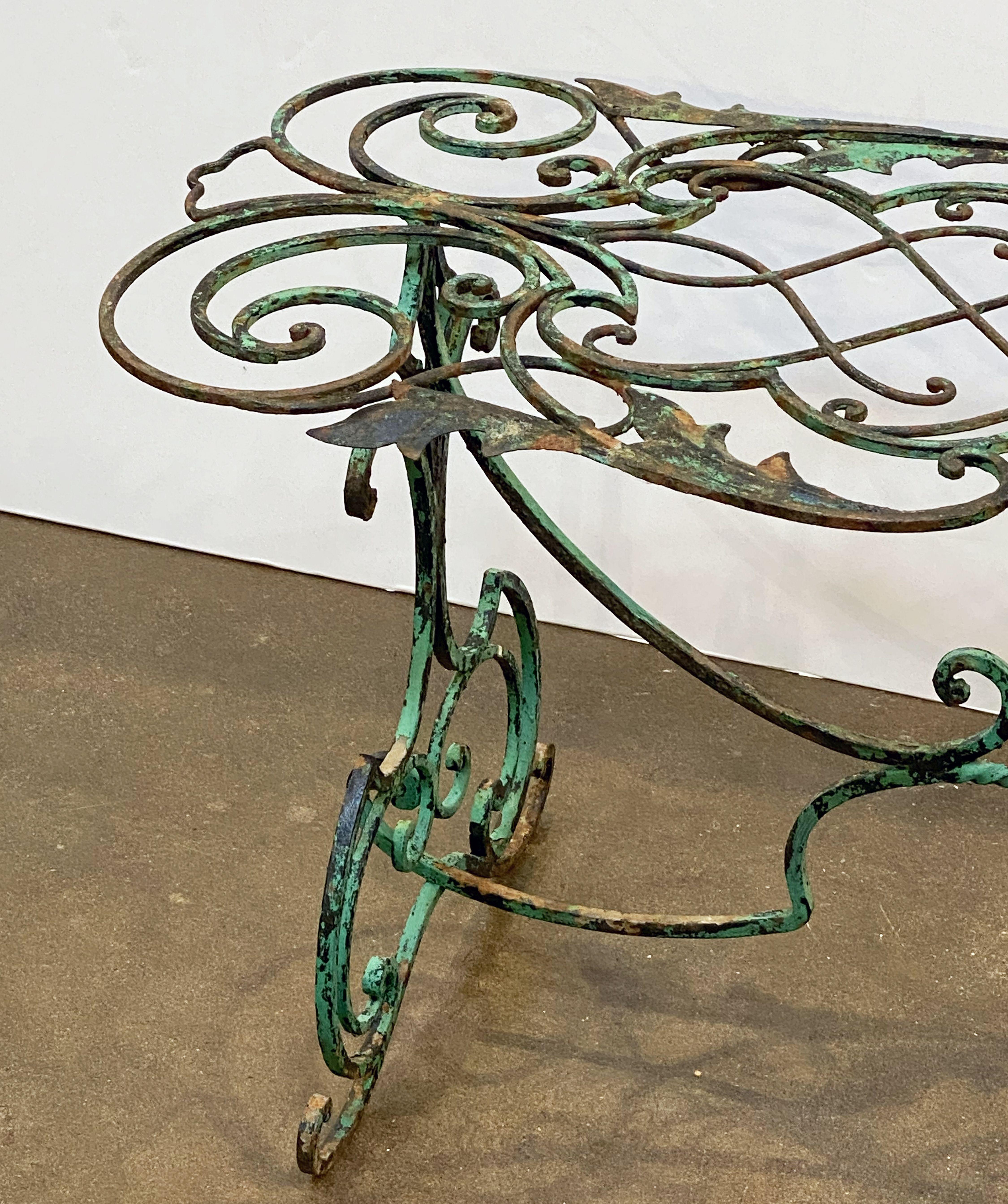 English Garden Table of Wrought Iron with Verdigris Painted Finish 1
