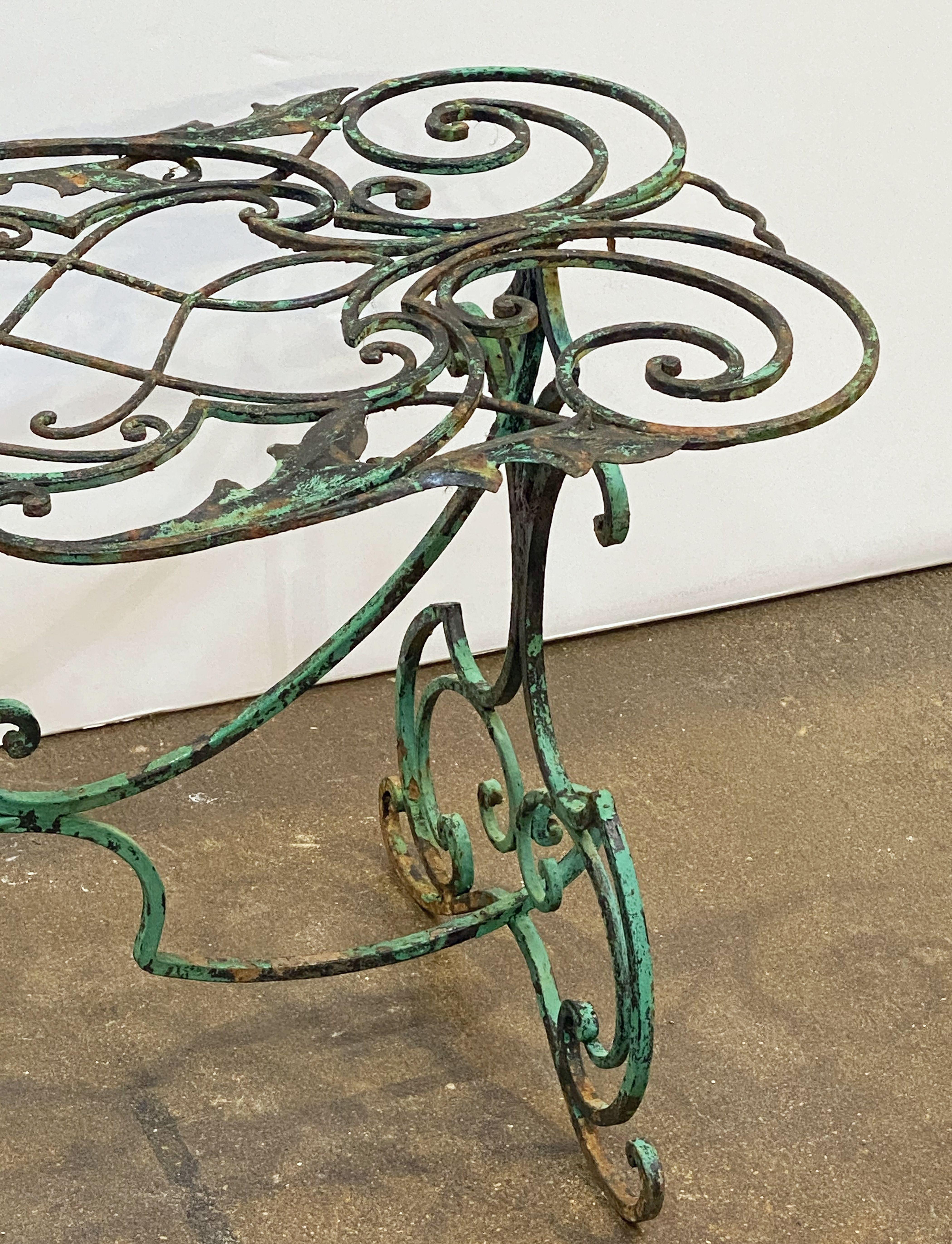 English Garden Table of Wrought Iron with Verdigris Painted Finish 3