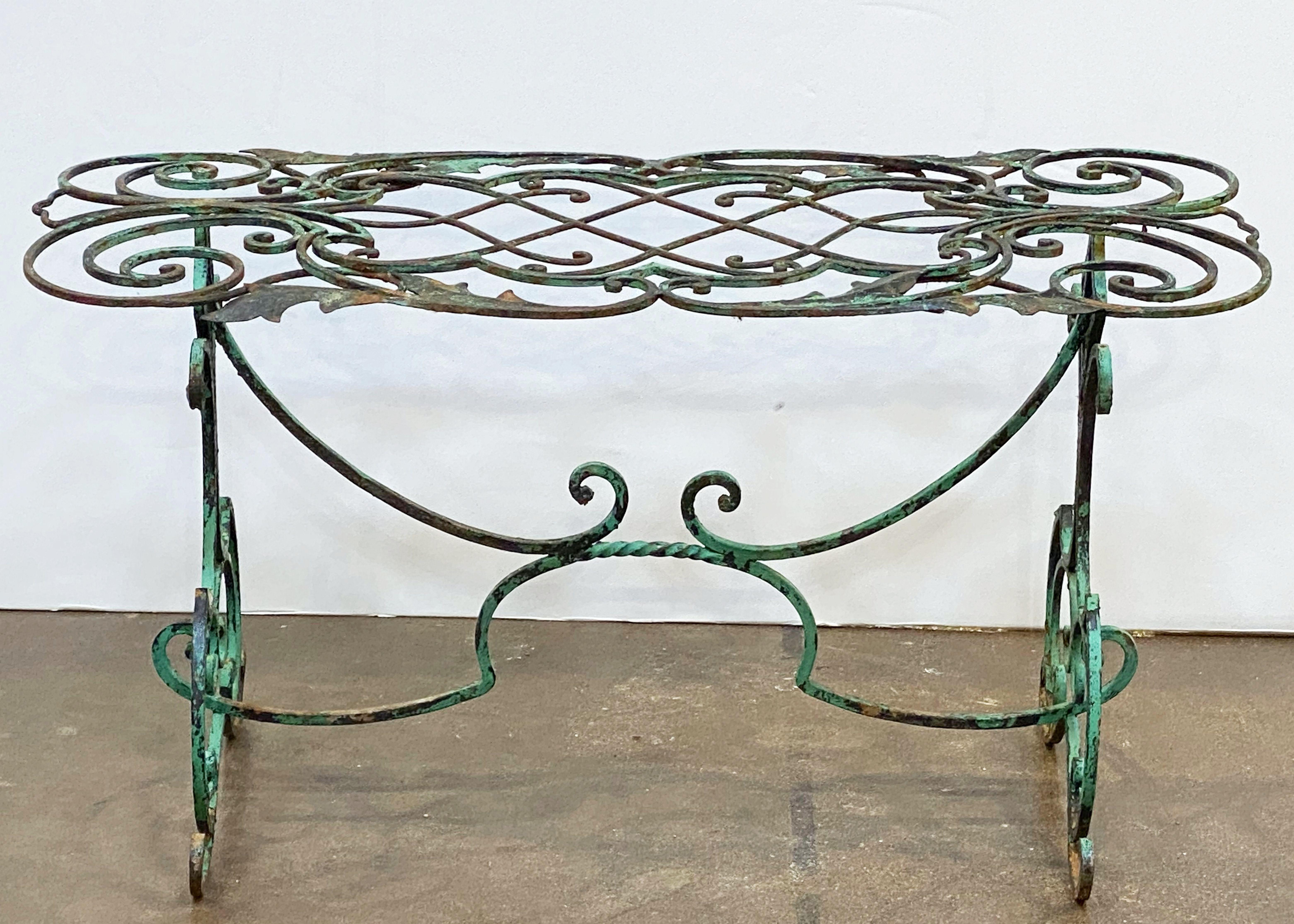 English Garden Table of Wrought Iron with Verdigris Painted Finish 4