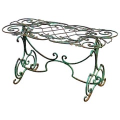 English Garden Table of Wrought Iron with Verdigris Painted Finish