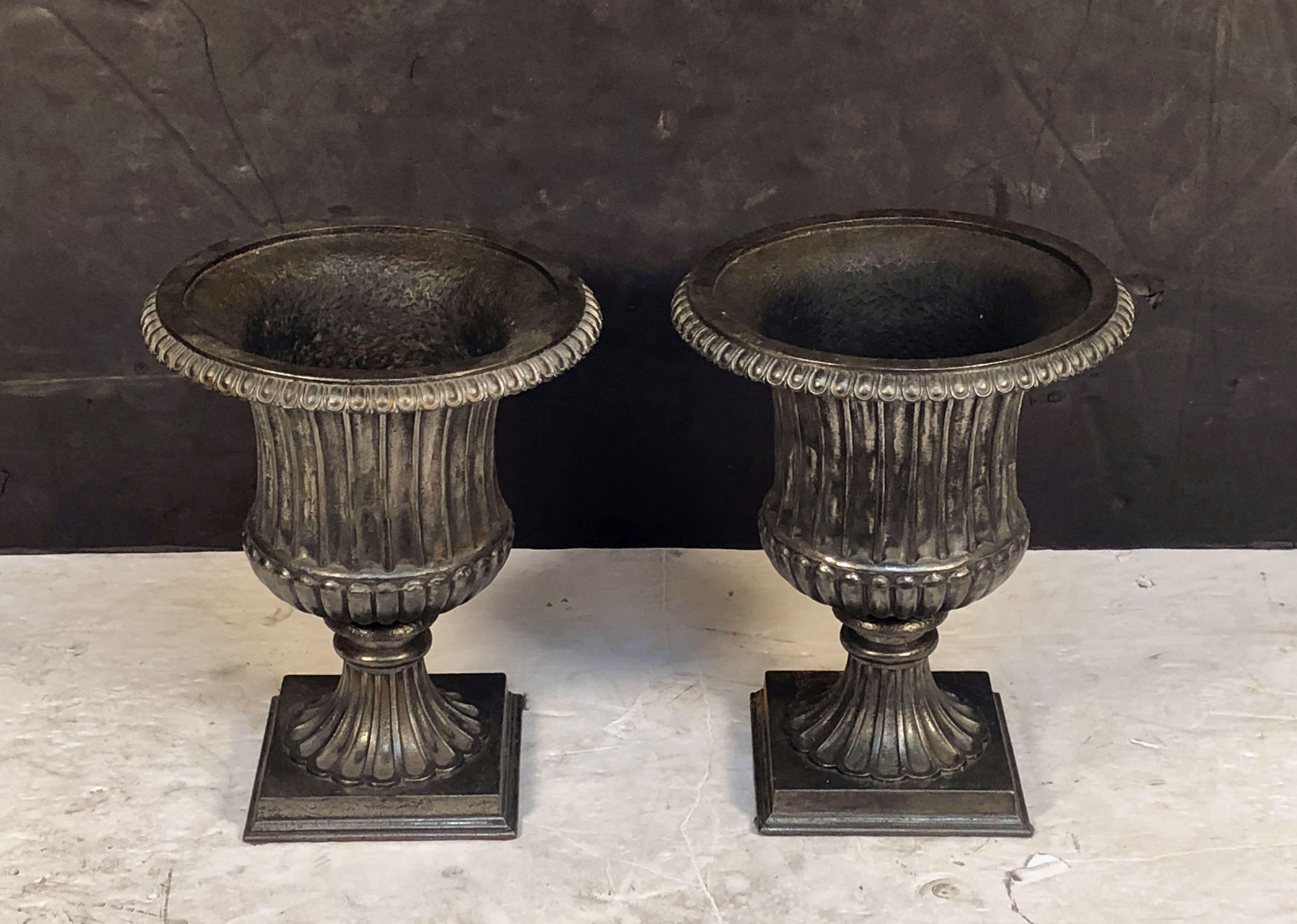 Classical Roman English Garden Urns of Cast Iron with Pewter Finish, 'Individually Priced'