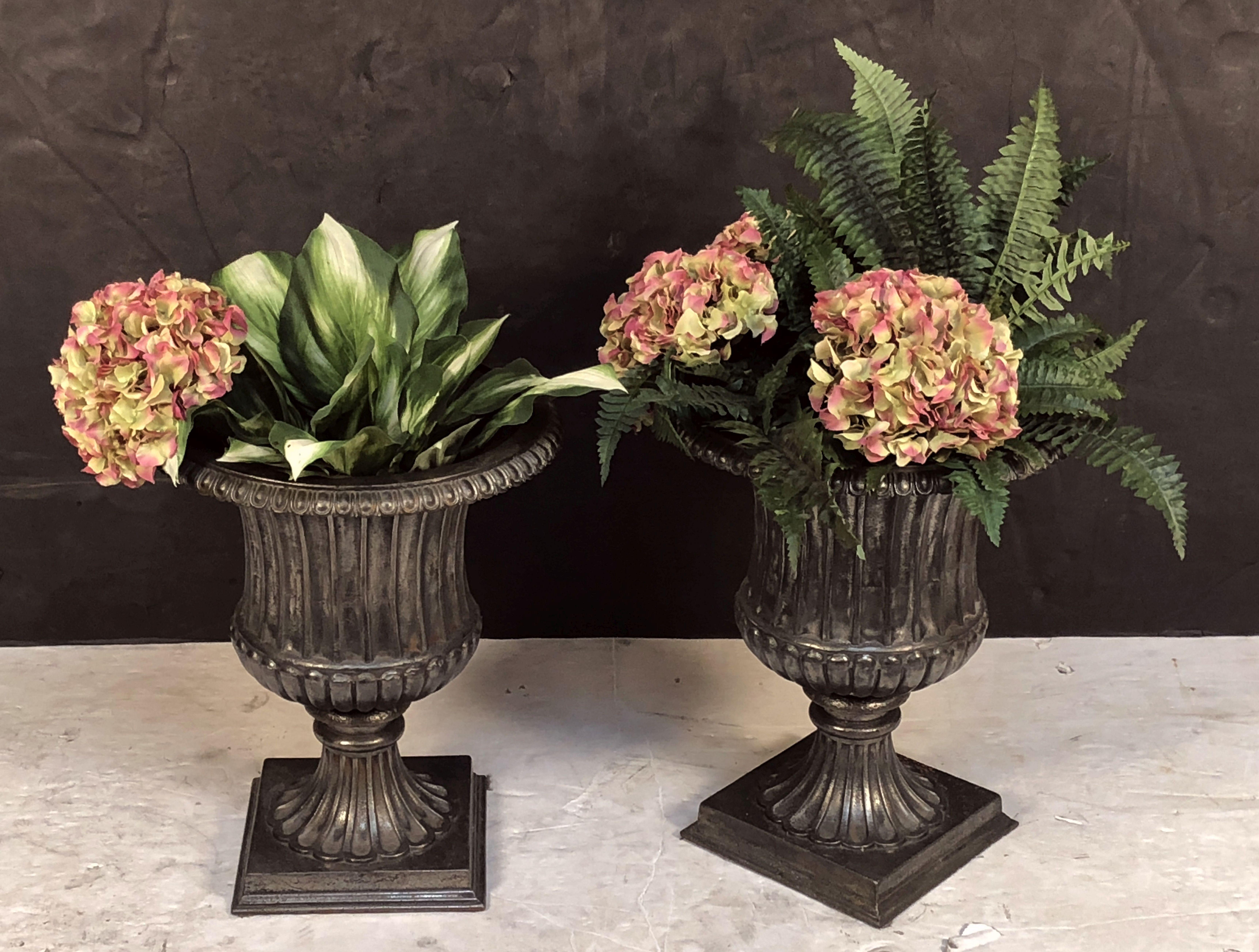 English Garden Urns of Cast Iron with Pewter Finish, 'Individually Priced' In Good Condition In Austin, TX