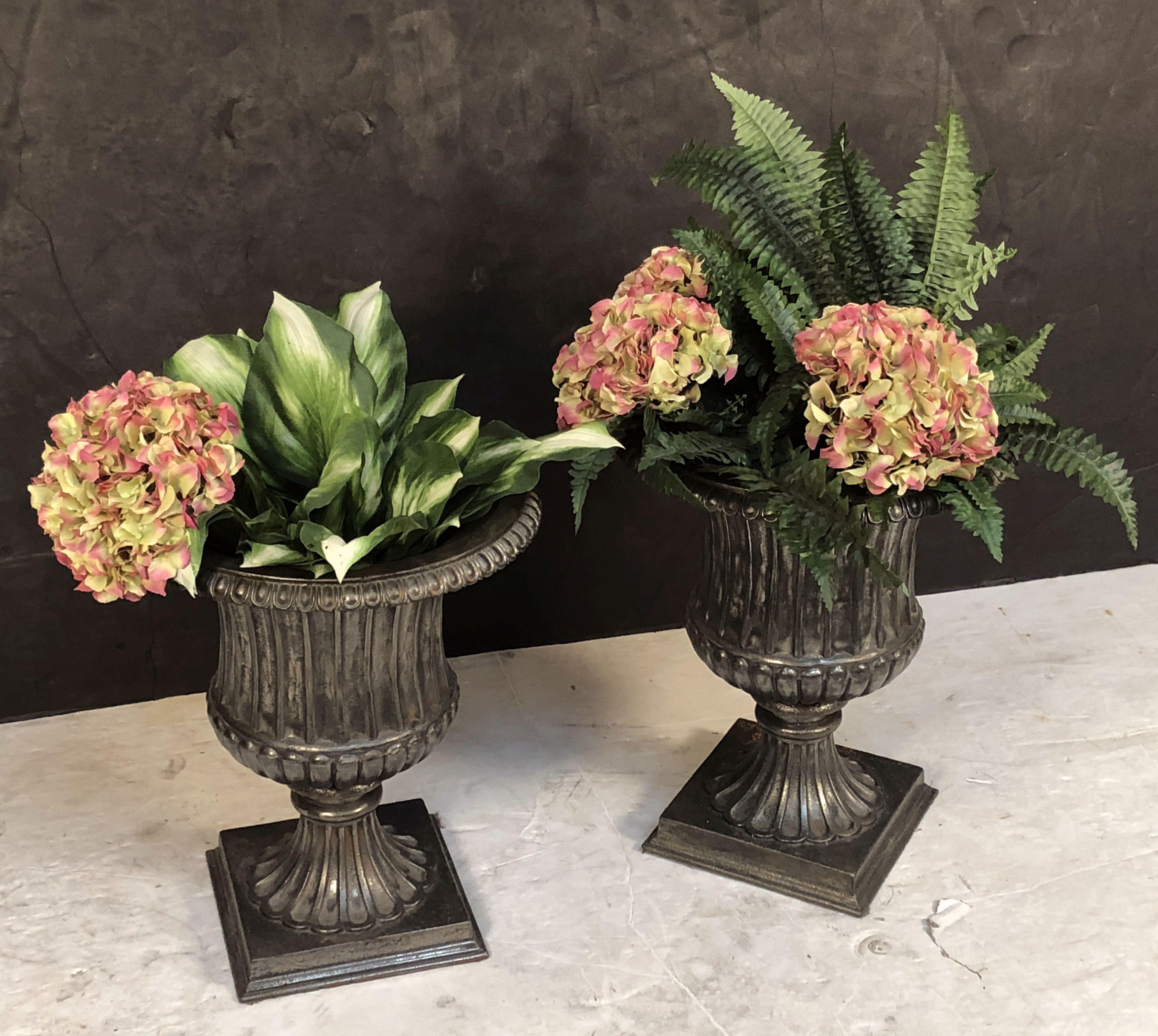 19th Century English Garden Urns of Cast Iron with Pewter Finish, 'Individually Priced'