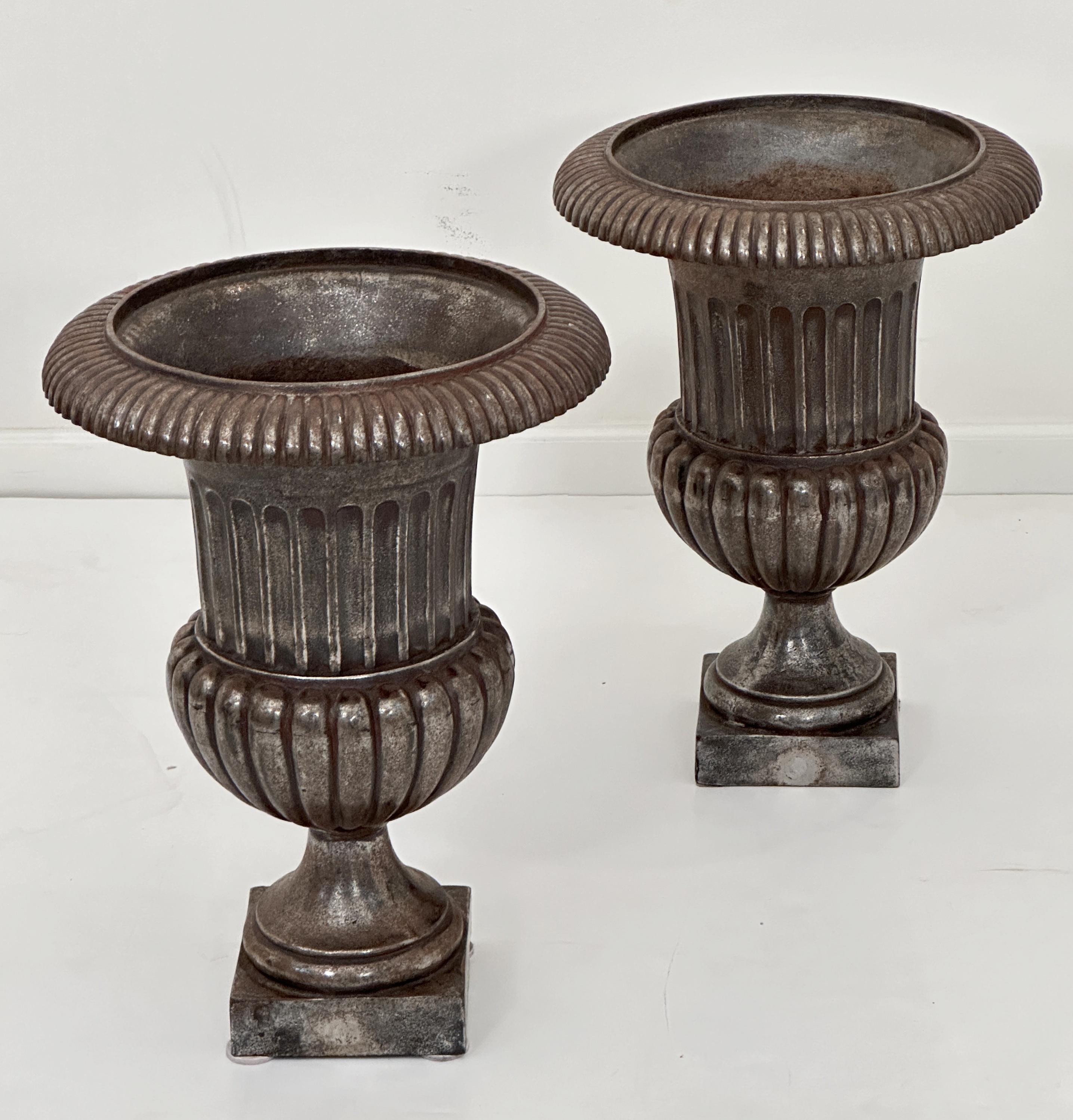 Classical Roman English Garden Urns or Planters of Burnished Cast Iron 'Priced Individually' For Sale