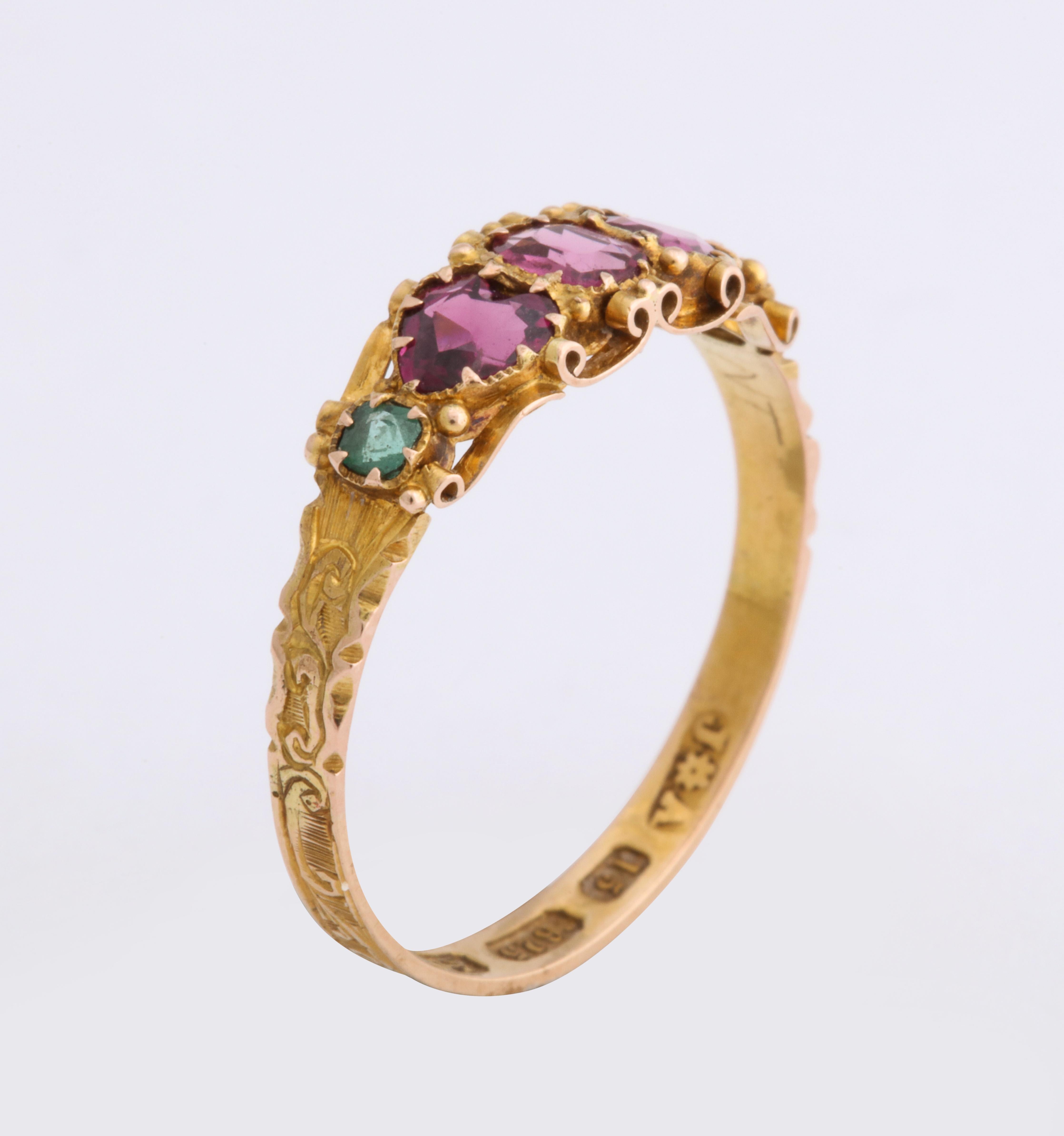 English Gold Garnet Emerald Five-Stone Ring, 1866 1