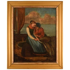 English Genre Painter, Romantic Scenery, Young Couple, Oil on Canvas