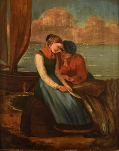 English Genre Painter, Romantic Scenery, Young Couple, Oil on Canvas