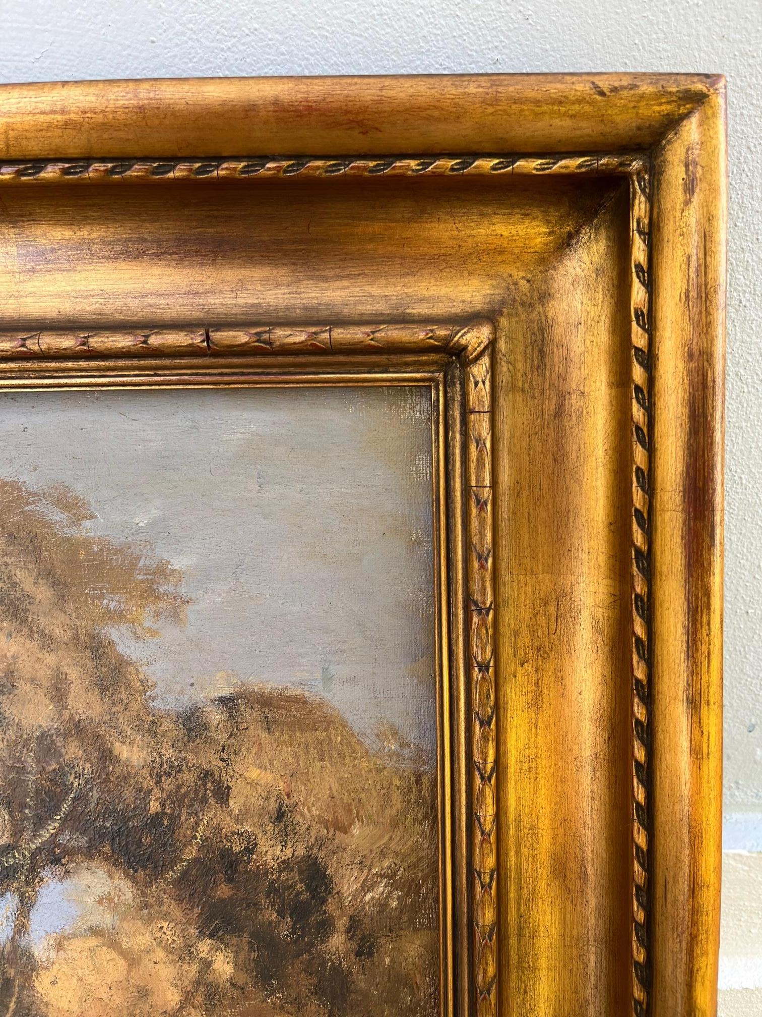Unknown English Genre Romantic Landscape, Large Oil Painting in Newcomb-Macklin Frame For Sale