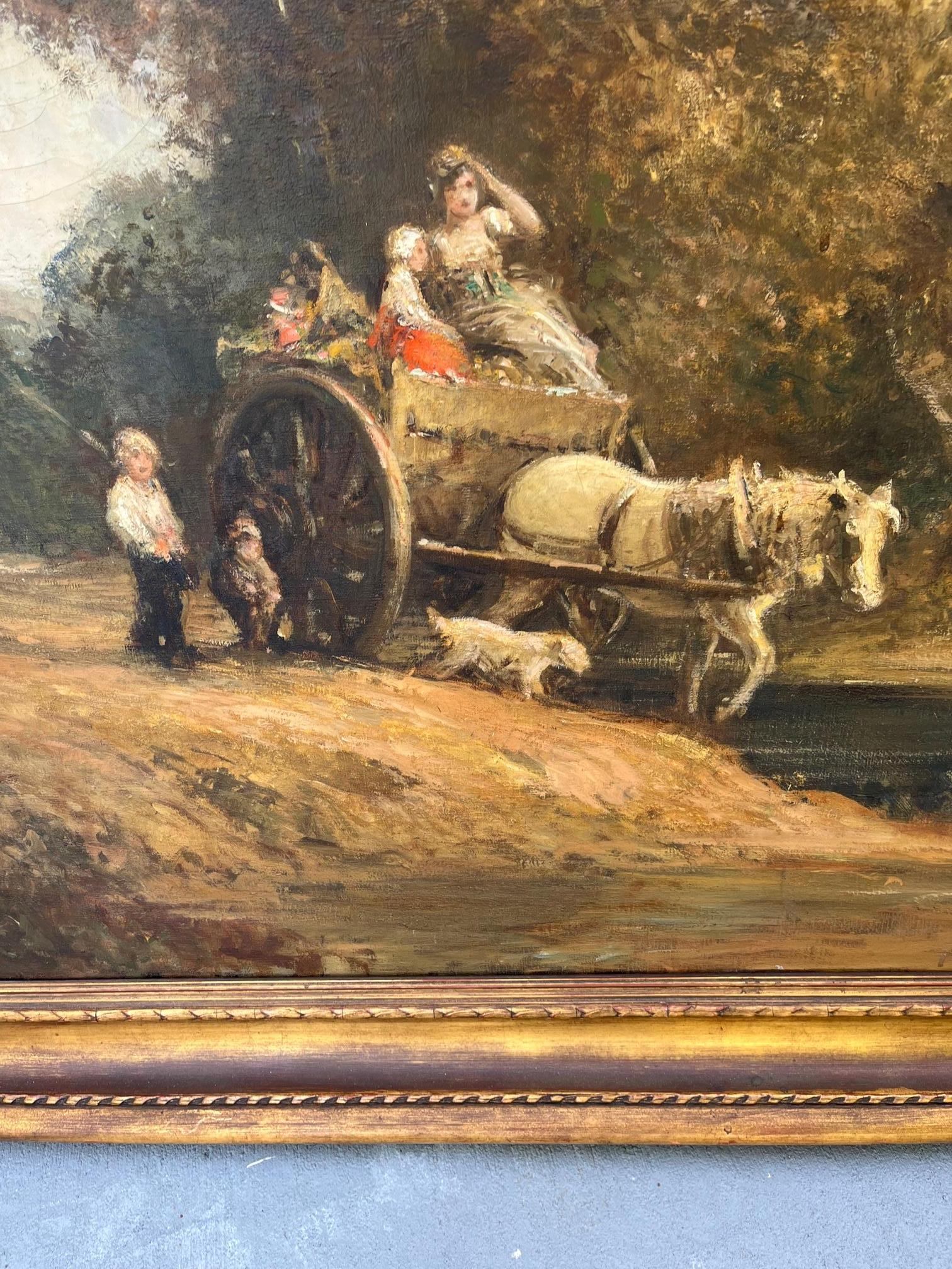Hand-Painted English Genre Romantic Landscape, Large Oil Painting in Newcomb-Macklin Frame For Sale