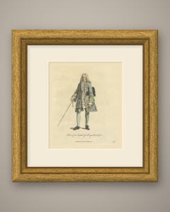 English Gentleman about 1700, Periwig, Cane and Tricorn, Jefferys Print, 1757