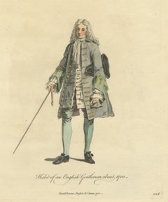English Gentleman about 1700, Periwig, Cane and Tricorn, Jefferys Print, 1757