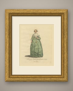 English Gentlewoman in 1640, Green Gown and Lace Kerchief, Jefferys Print, 1757