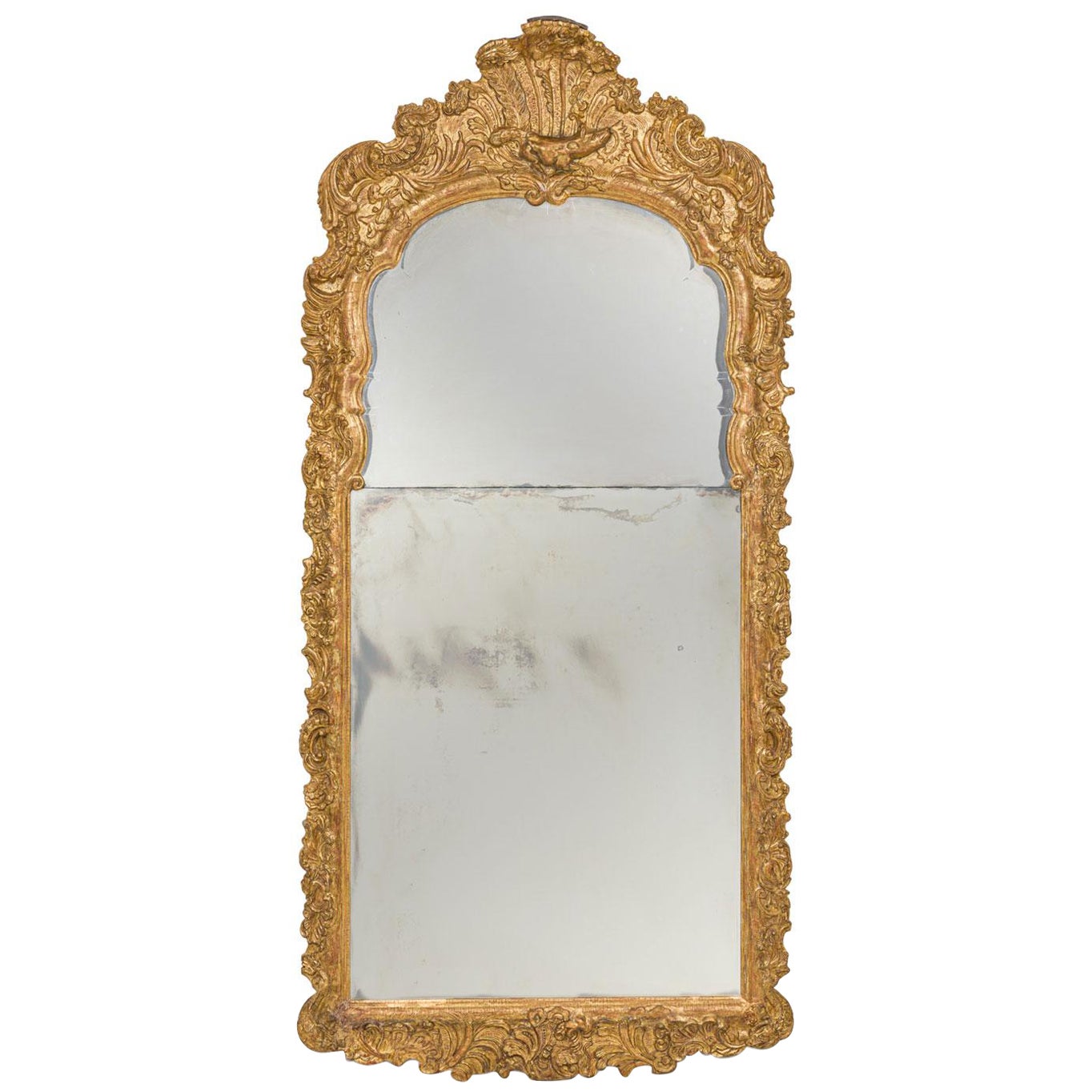 English George I Carved Giltwood Framed Pier Mirror