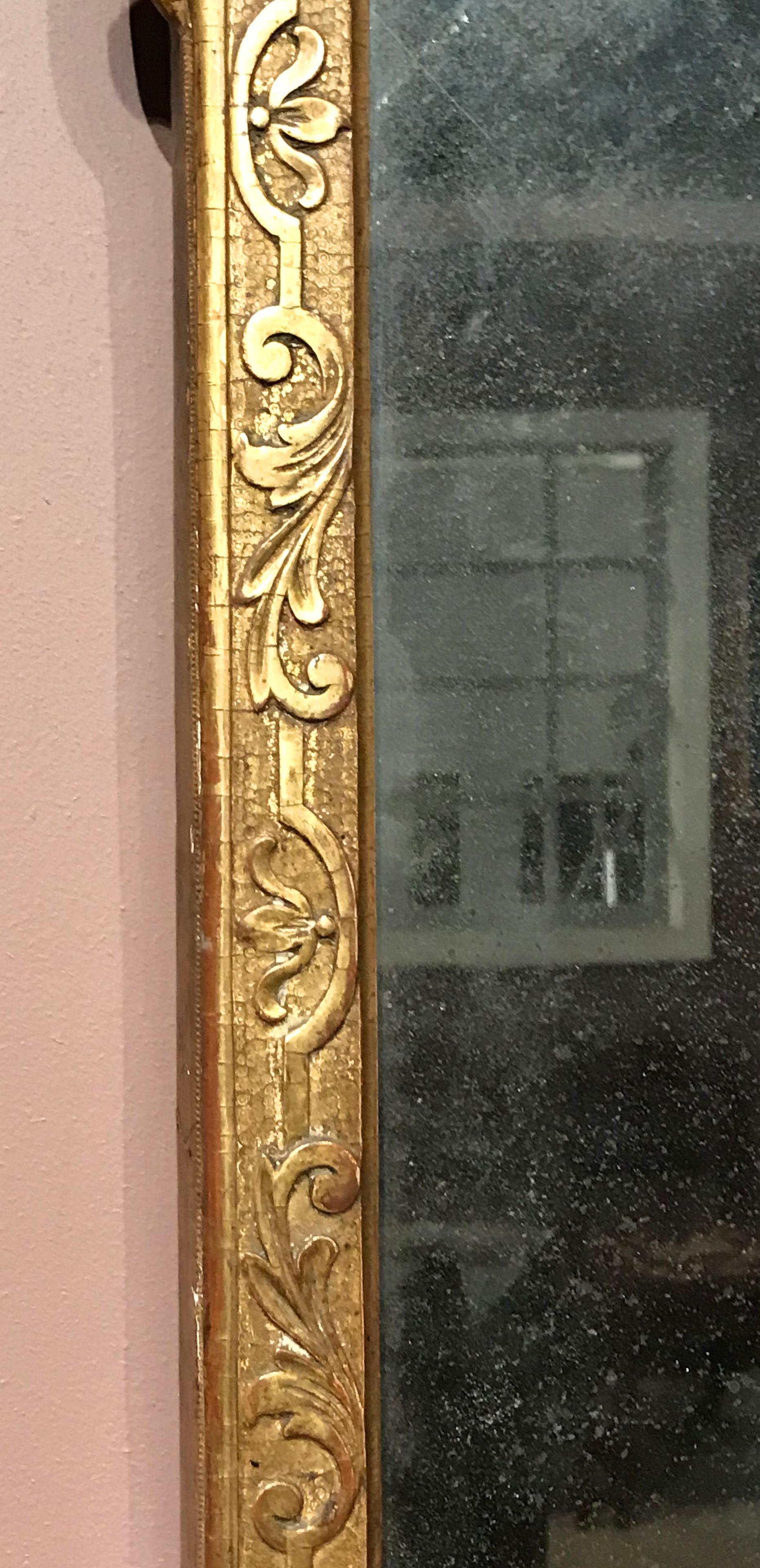 Hand-Carved English George I Giltwood Mirror with Prince of Wales Feather Decoration