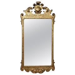 English George I Giltwood Mirror with Prince of Wales Feather Decoration