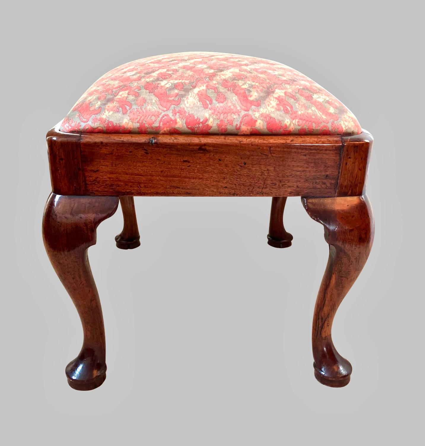 18th Century English George I Period Small Bench Now Upholstered in Fortuny Fabric  For Sale