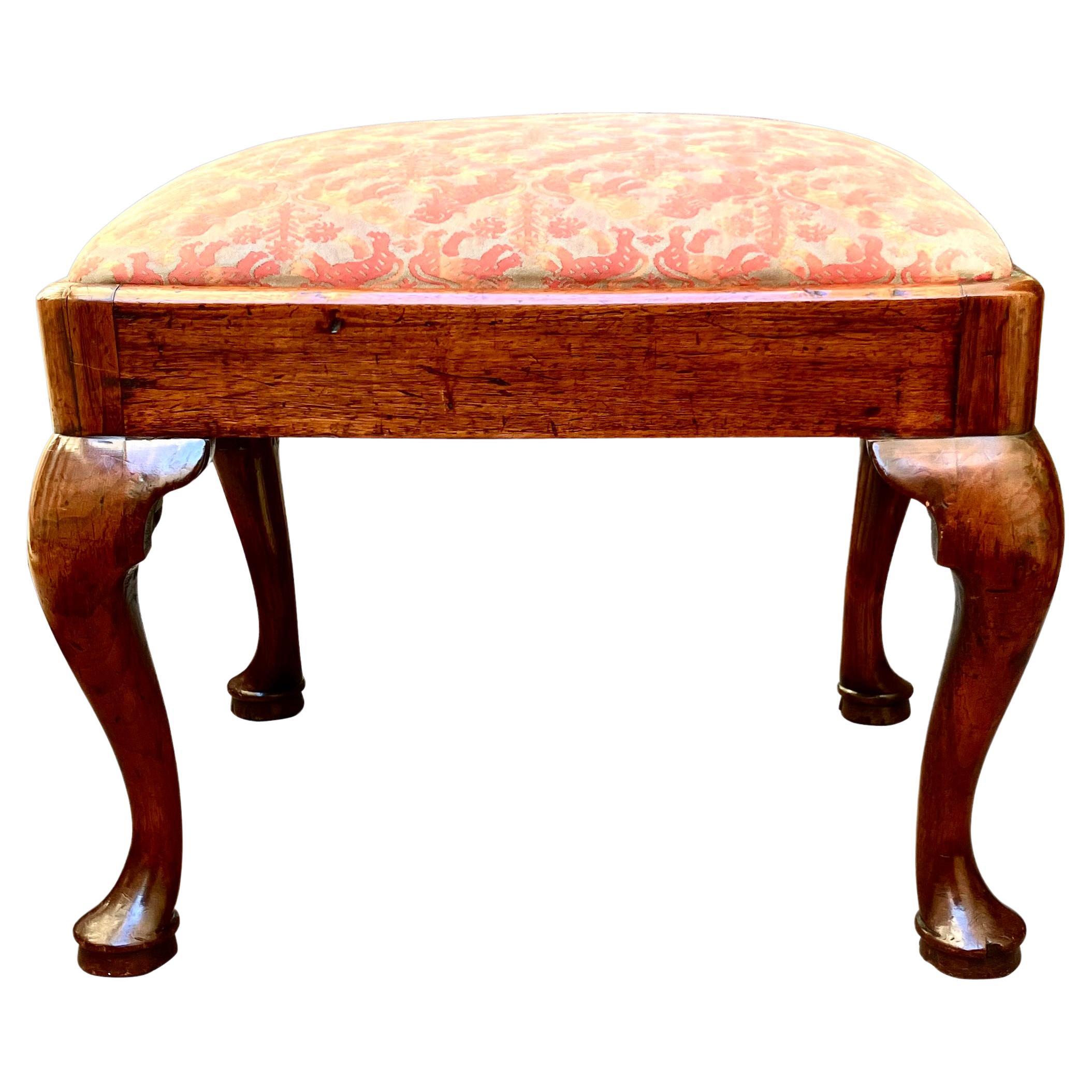 English George I Period Small Bench Now Upholstered in Fortuny Fabric  For Sale