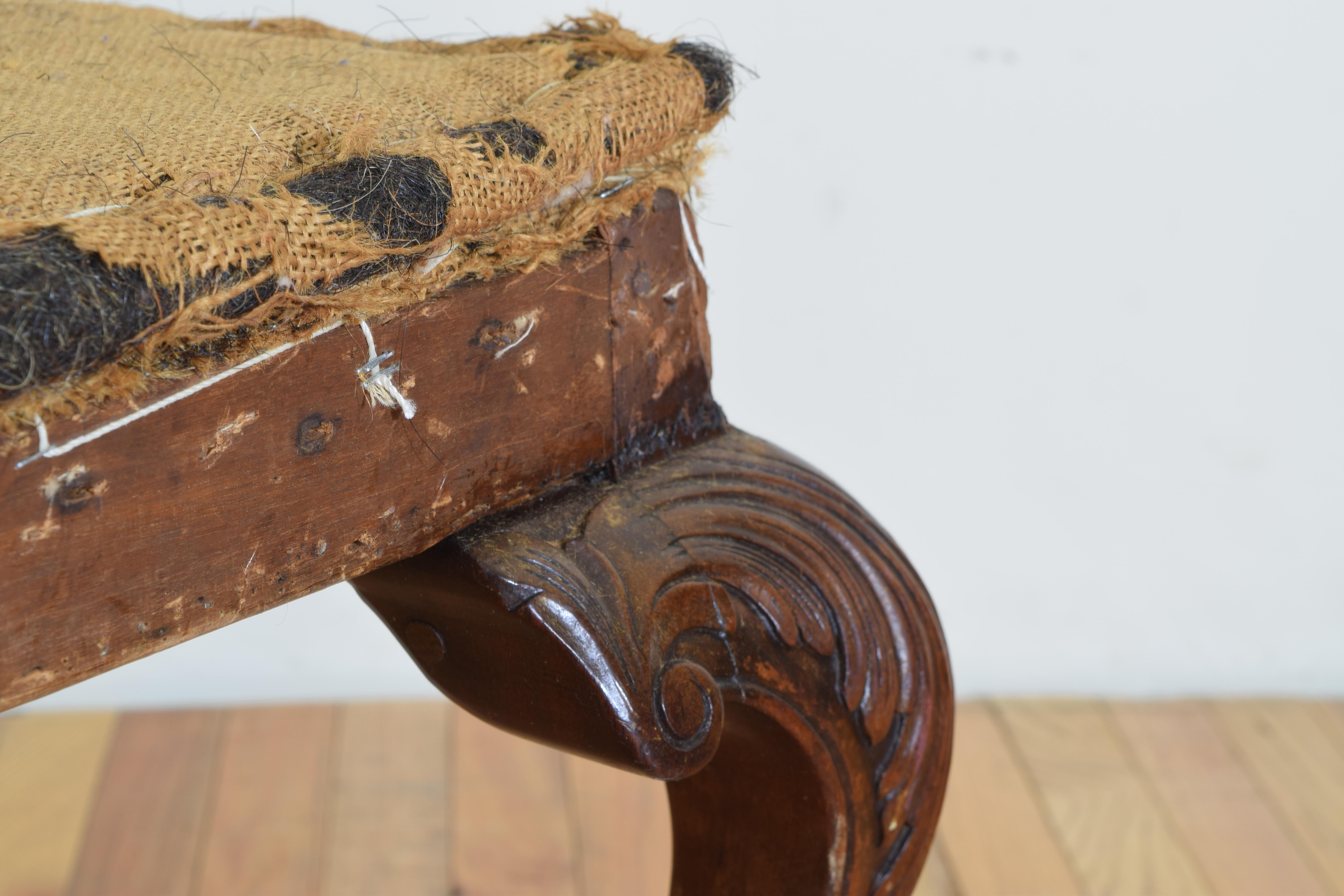 English George I Style Boldly Carved Walnut and Upholstered Stool 4