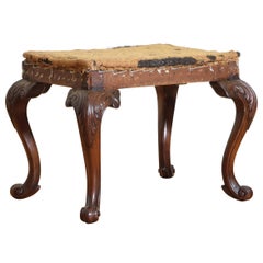 English George I Style Boldly Carved Walnut and Upholstered Stool