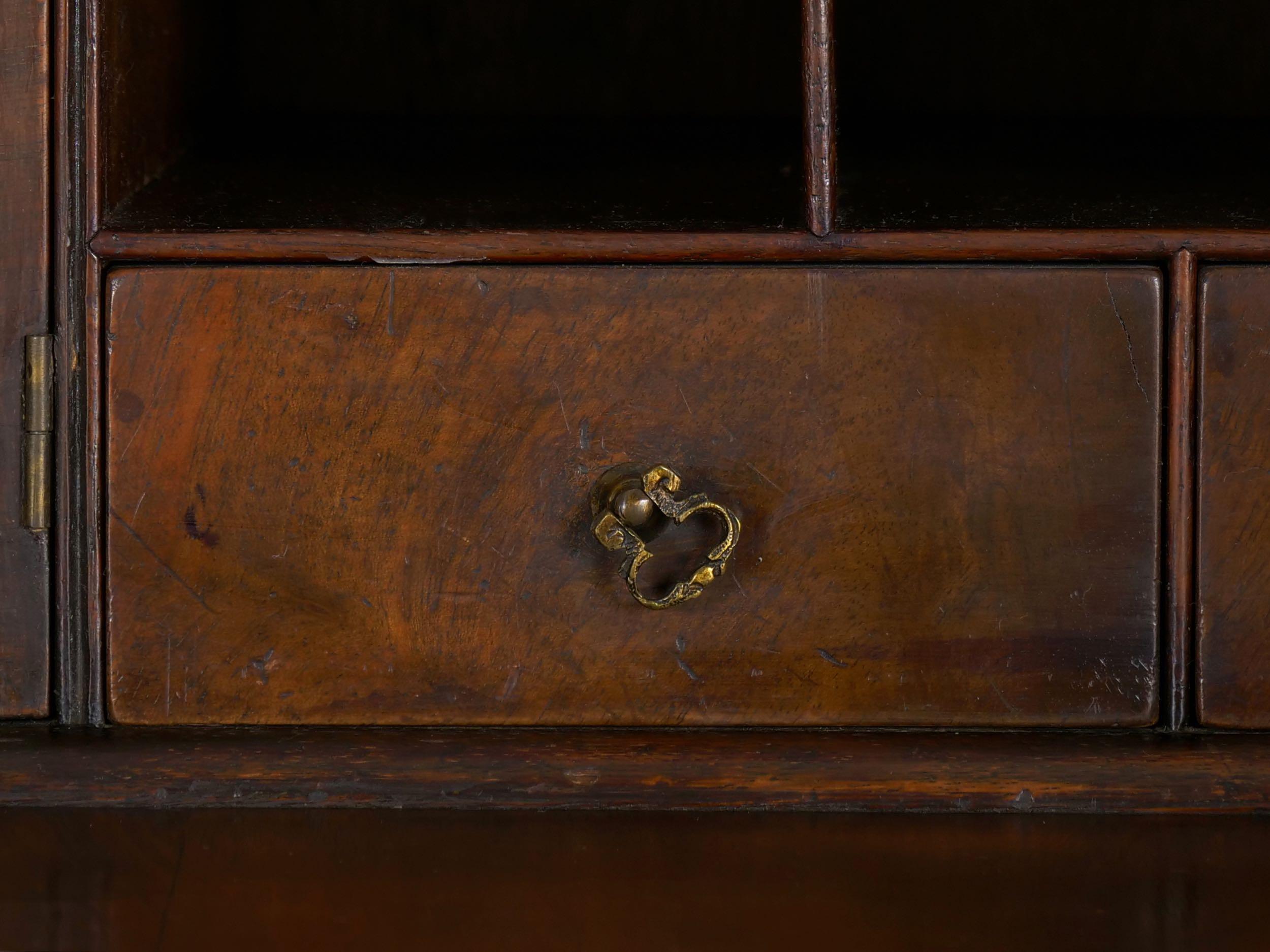 English George I Style Burl-Walnut Antique Bookcase Secretary Desk, 19th Century 6