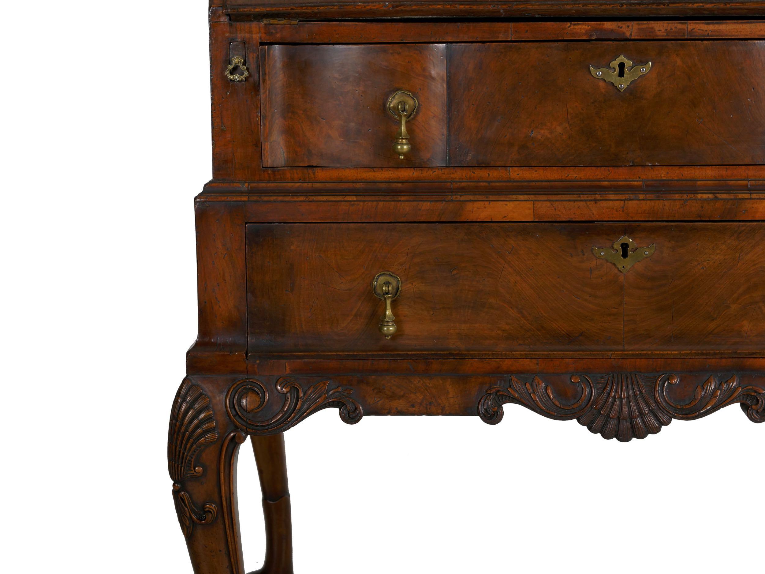 English George I Style Burl-Walnut Antique Bookcase Secretary Desk, 19th Century 7