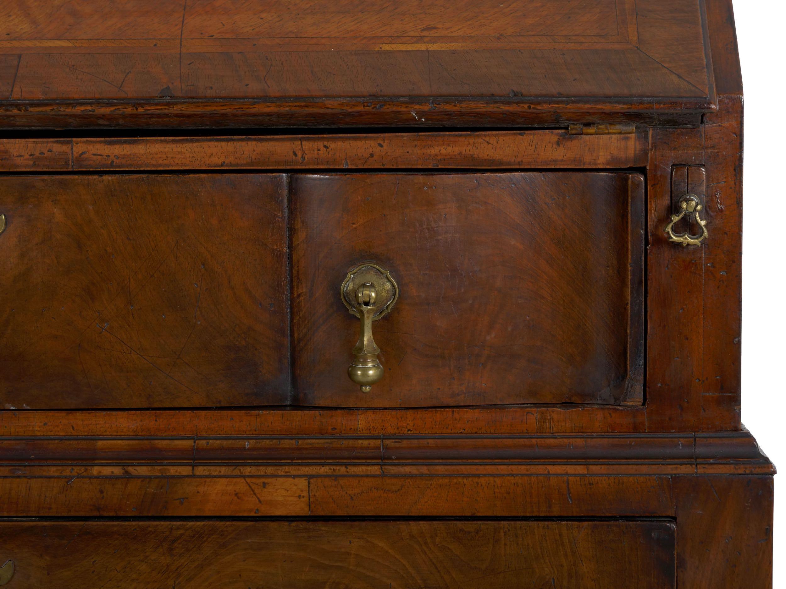 English George I Style Burl-Walnut Antique Bookcase Secretary Desk, 19th Century 9