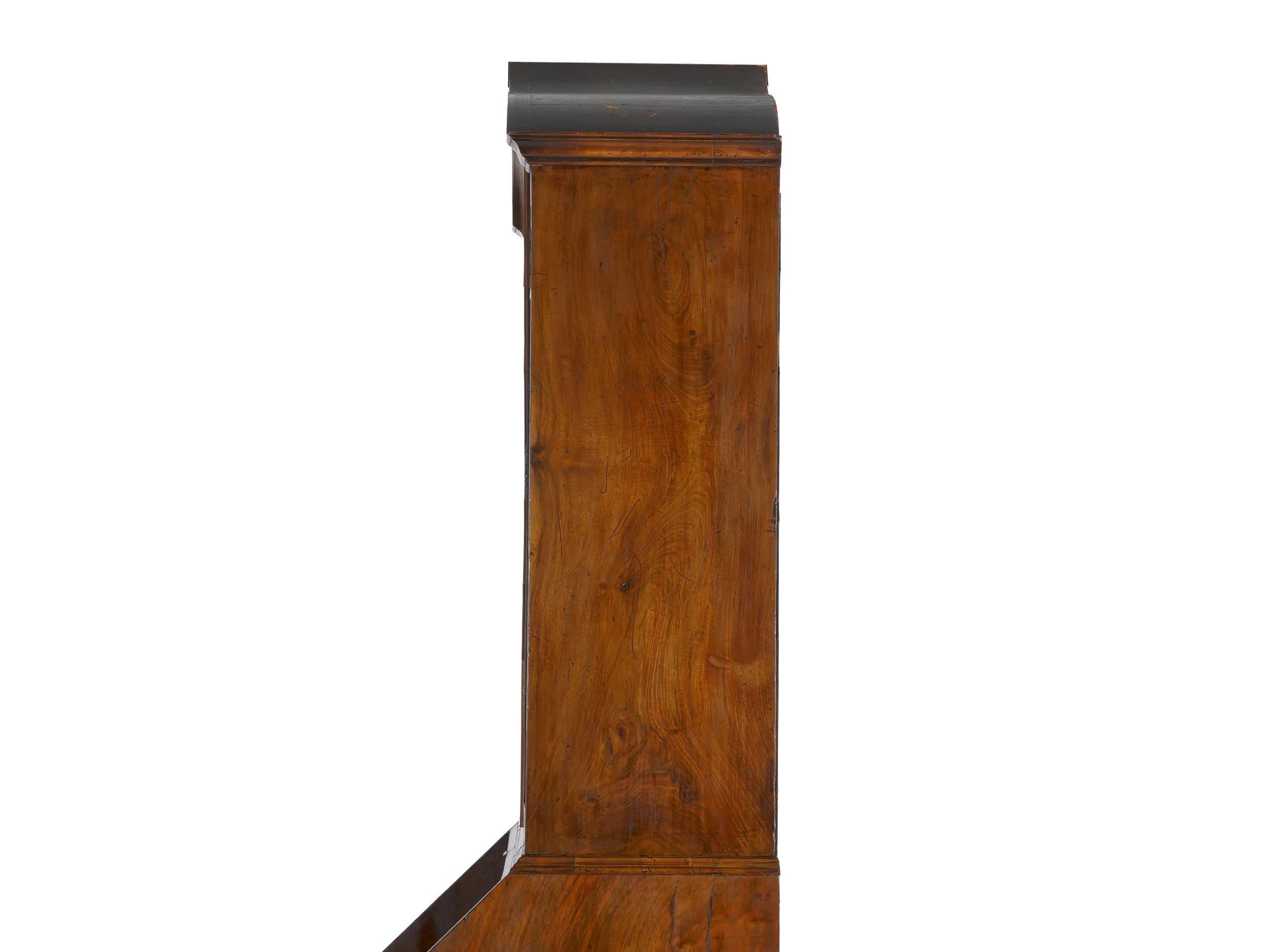 English George I Style Burl-Walnut Antique Bookcase Secretary Desk, 19th Century 13