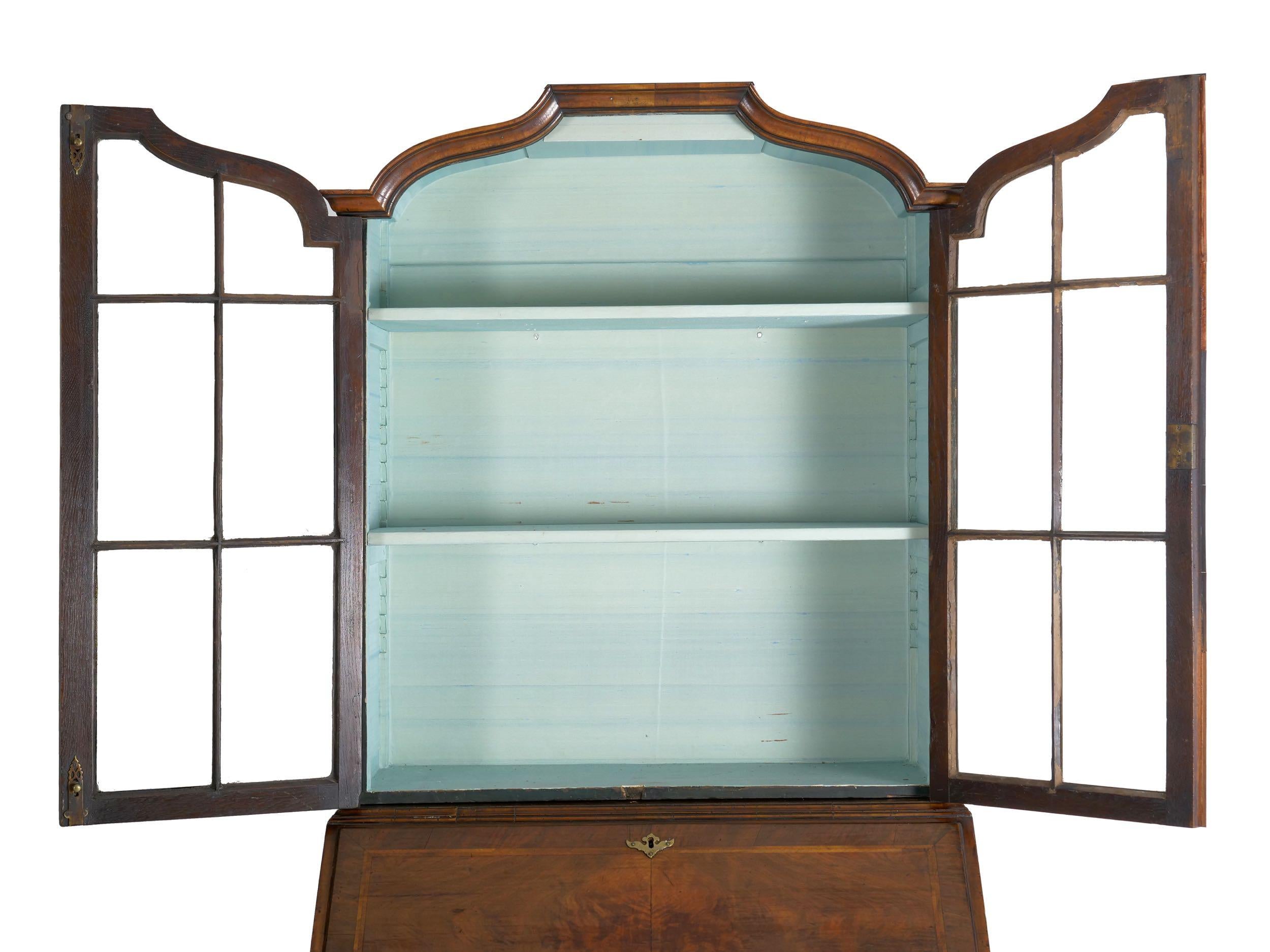 English George I Style Burl-Walnut Antique Bookcase Secretary Desk, 19th Century 3