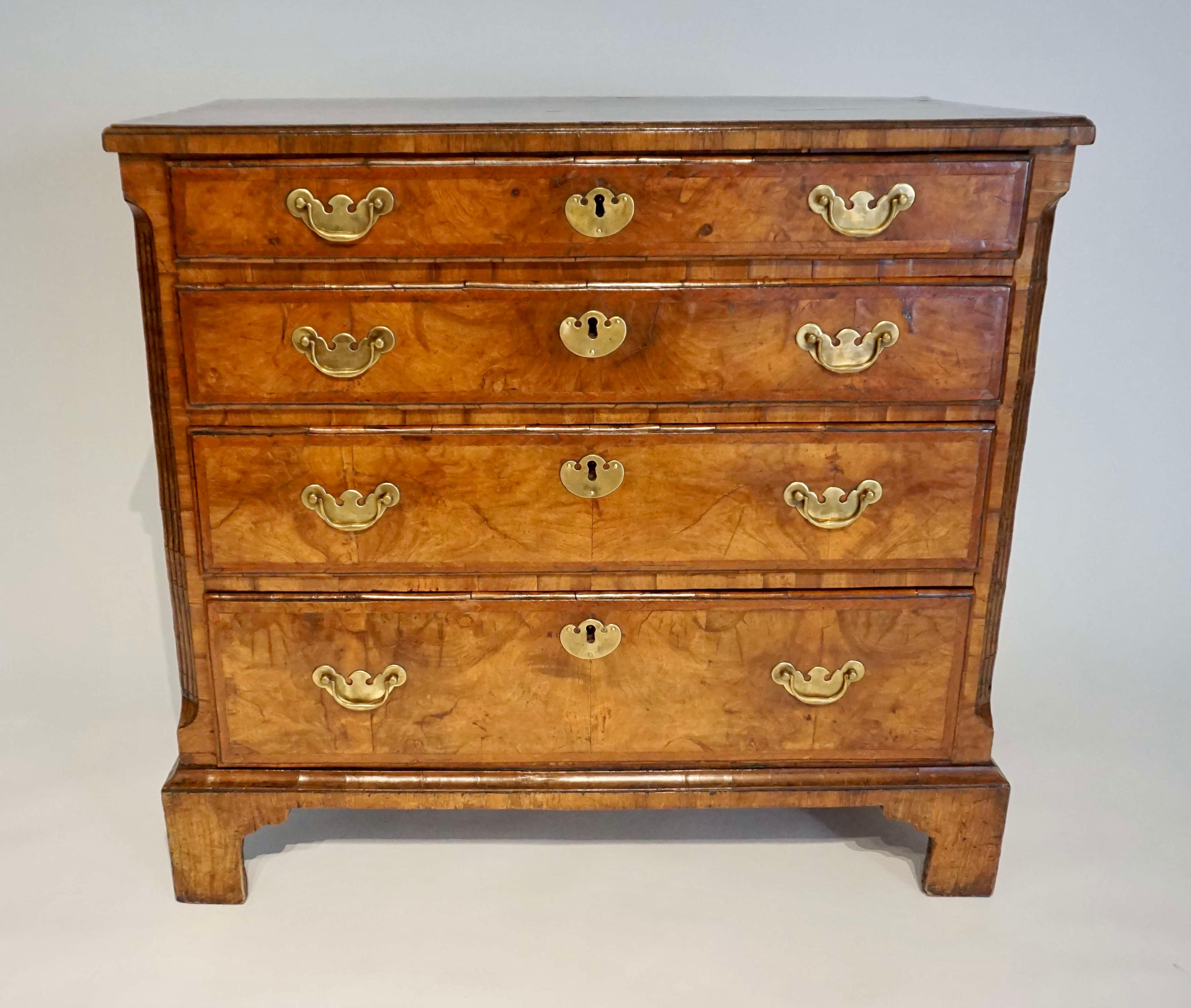 Brass English George I Walnut Bachelor's Chest, circa 1725
