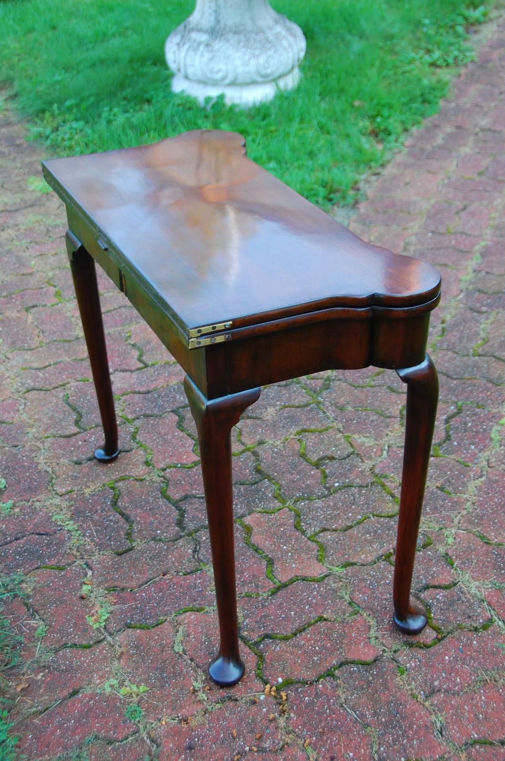 18th Century English George II Period Card Table Cabriole Legs, Guinea Wells, Candleholders