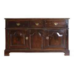 English George II Period Oak Server, 3 Drawers over 2 Doors, Mid-18th Century