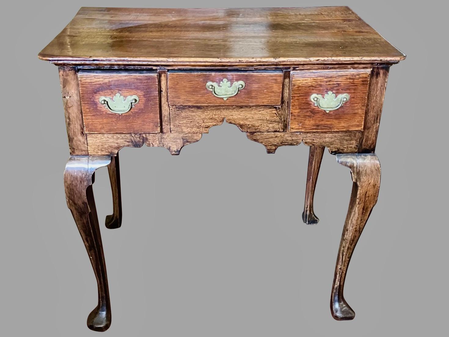 English George II Period Provincial Oak Lowboy with Original Brasses For Sale 7
