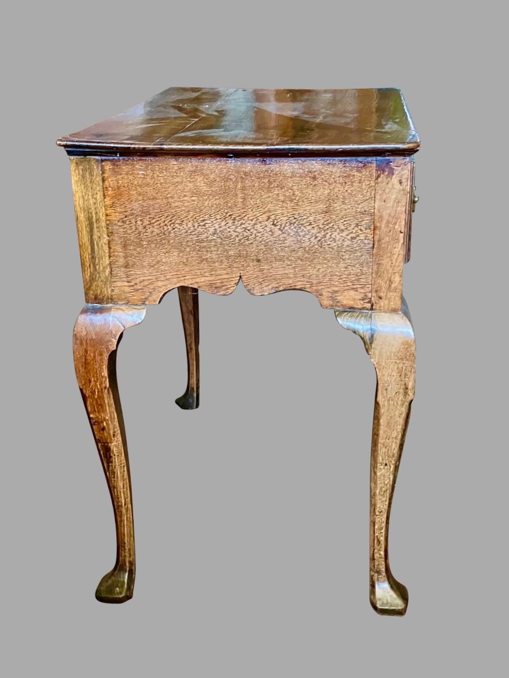 English George II Period Provincial Oak Lowboy with Original Brasses For Sale 2
