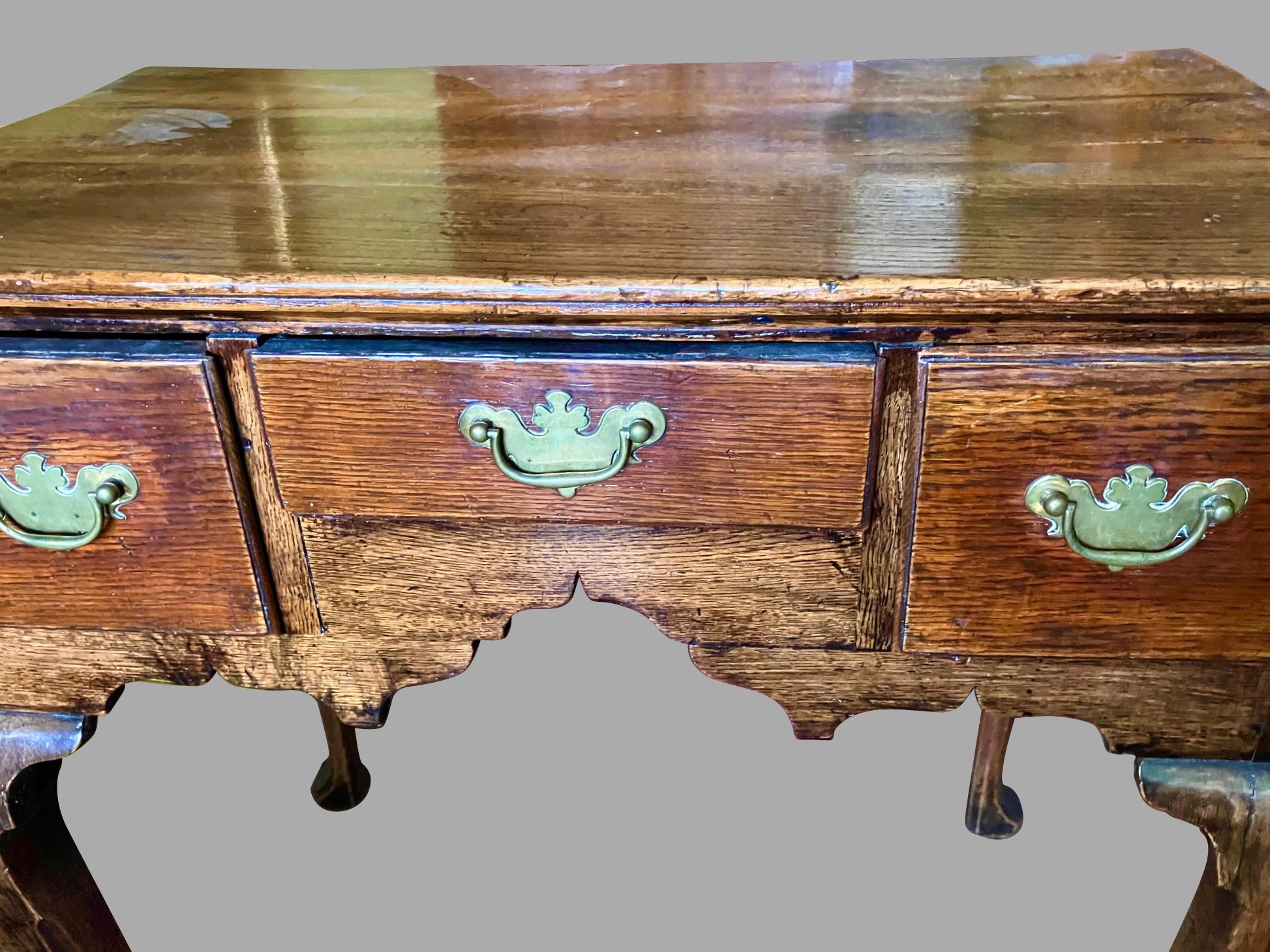 English George II Period Provincial Oak Lowboy with Original Brasses For Sale 4