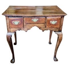 Used English George II Period Provincial Oak Lowboy with Original Brasses