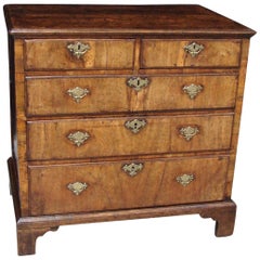 English George II Provincial Oak and Walnut 5-Drawer Chest