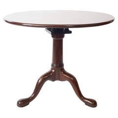 Antique English George II Solid Mahogany 'Pillar and Claw' Tilt-Top Table, circa 1740