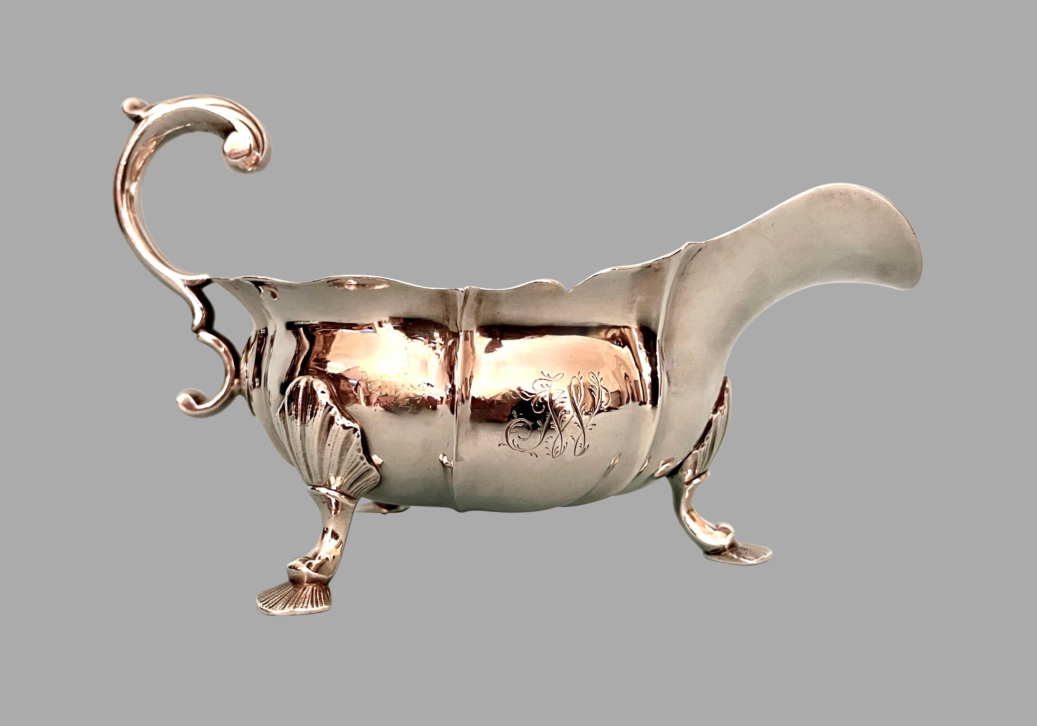 English George II Sterling Silver Sauce Boat Circa 1750 For Sale 3