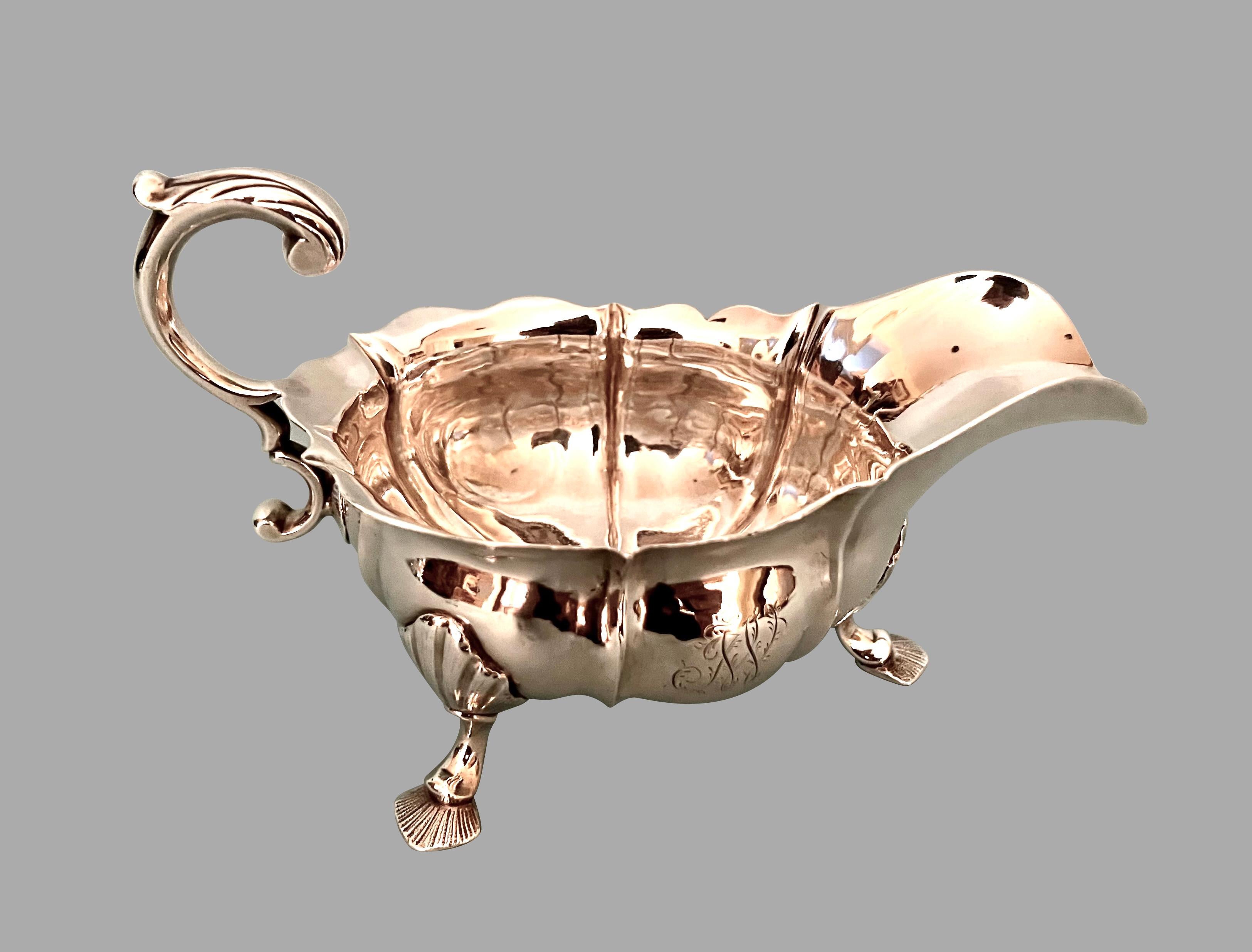 English George II Sterling Silver Sauce Boat Circa 1750 For Sale 1