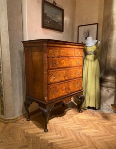19th Century English Georgian Burl Walnut Highboy Chest on Stand