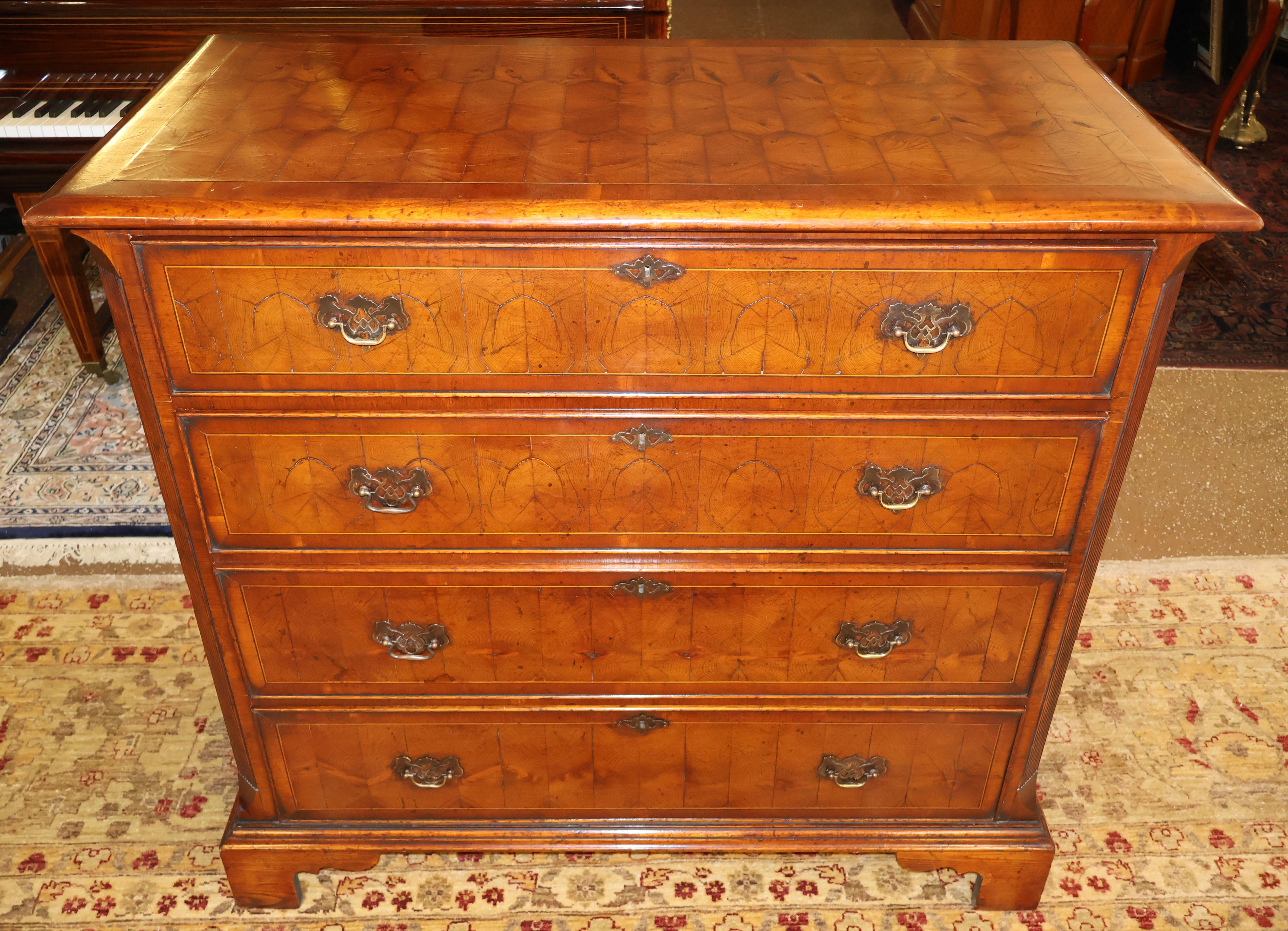British English George II Style Burled Oysterwood Dresser Chest of Drawers For Sale