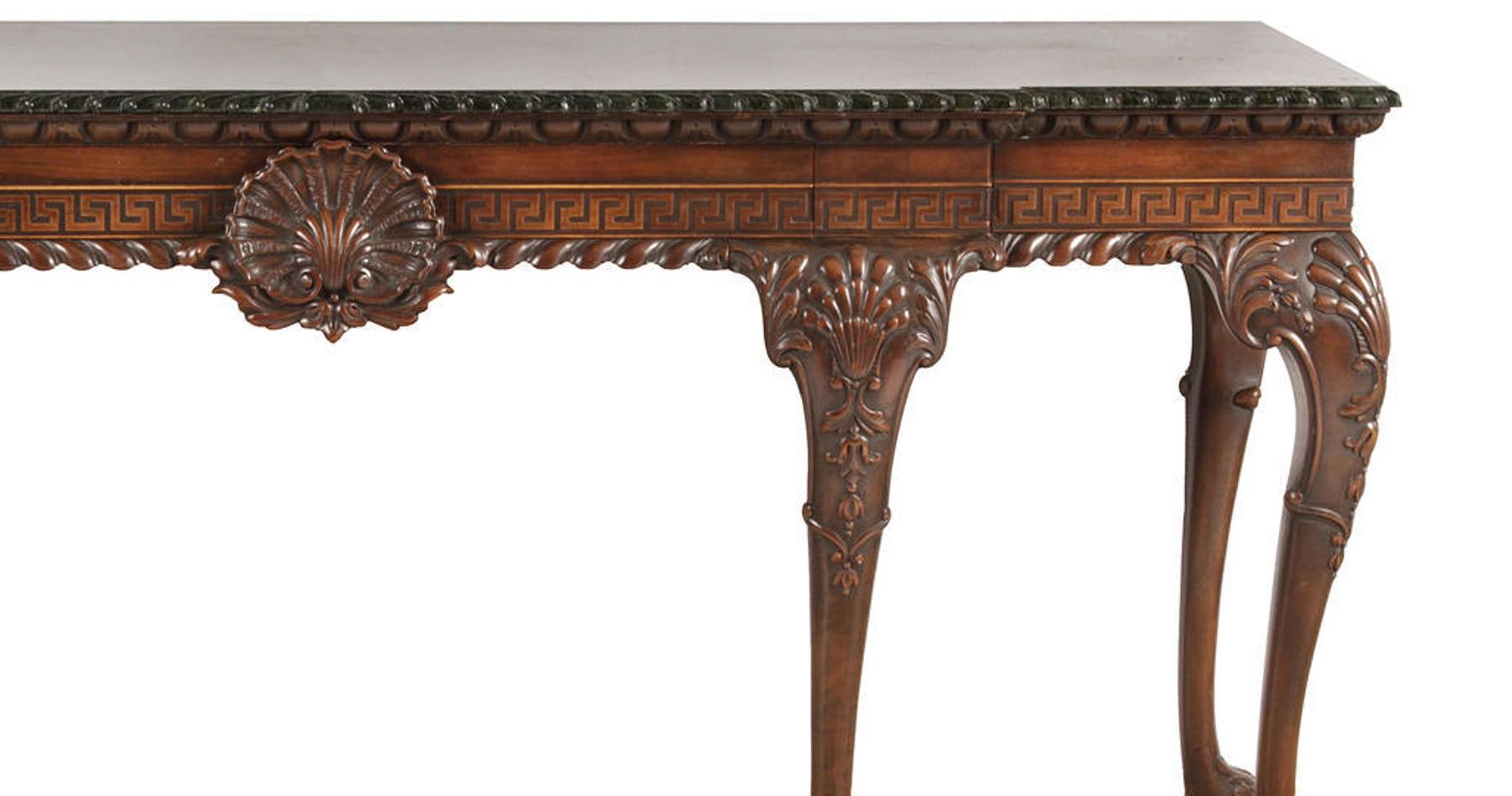Marble English George II Style Carved Mahogany Console, 19th Century