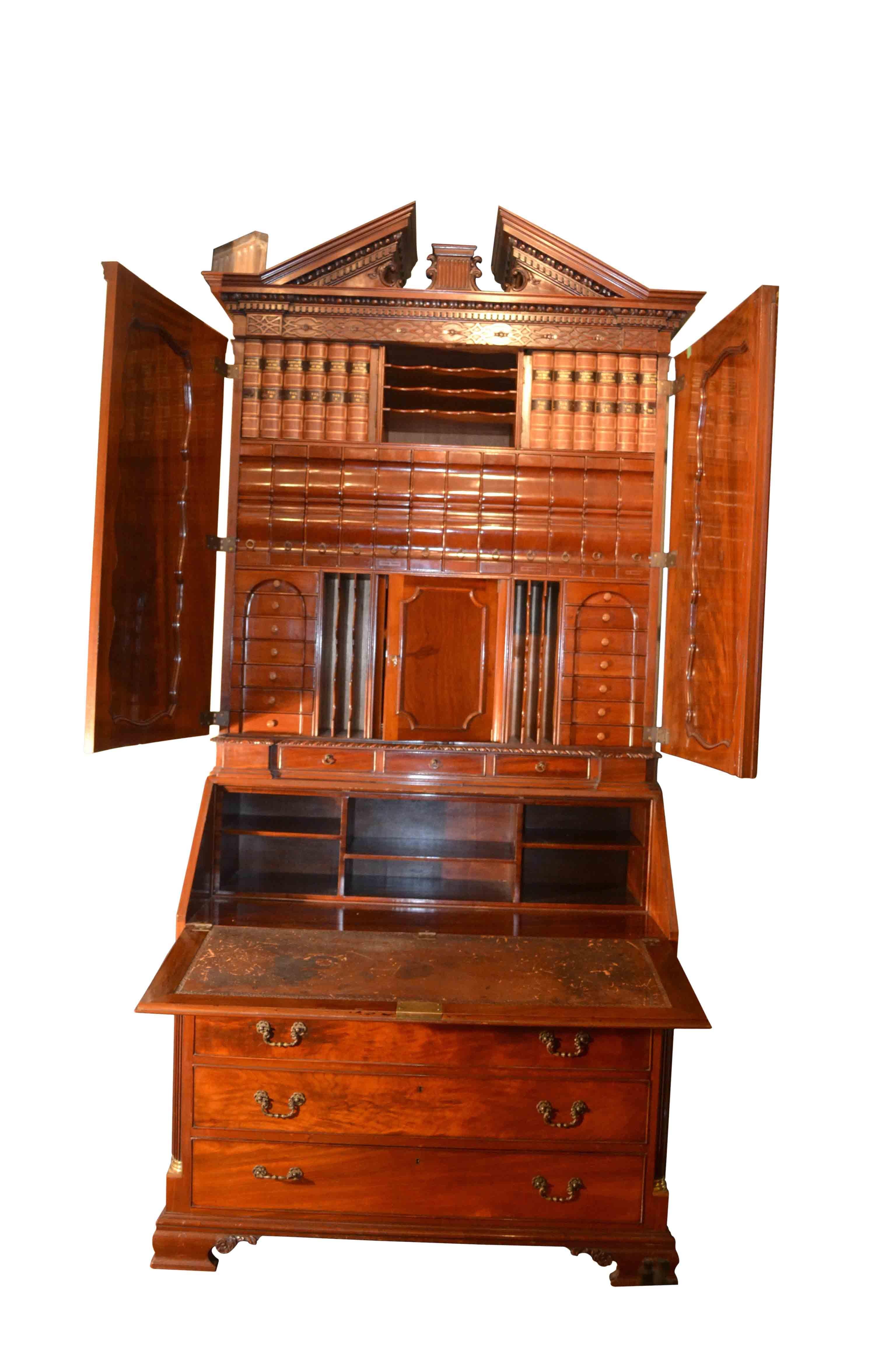 Hand-Crafted English George II Style Chest of Drawers, Bookcase and Drop Down Desk For Sale