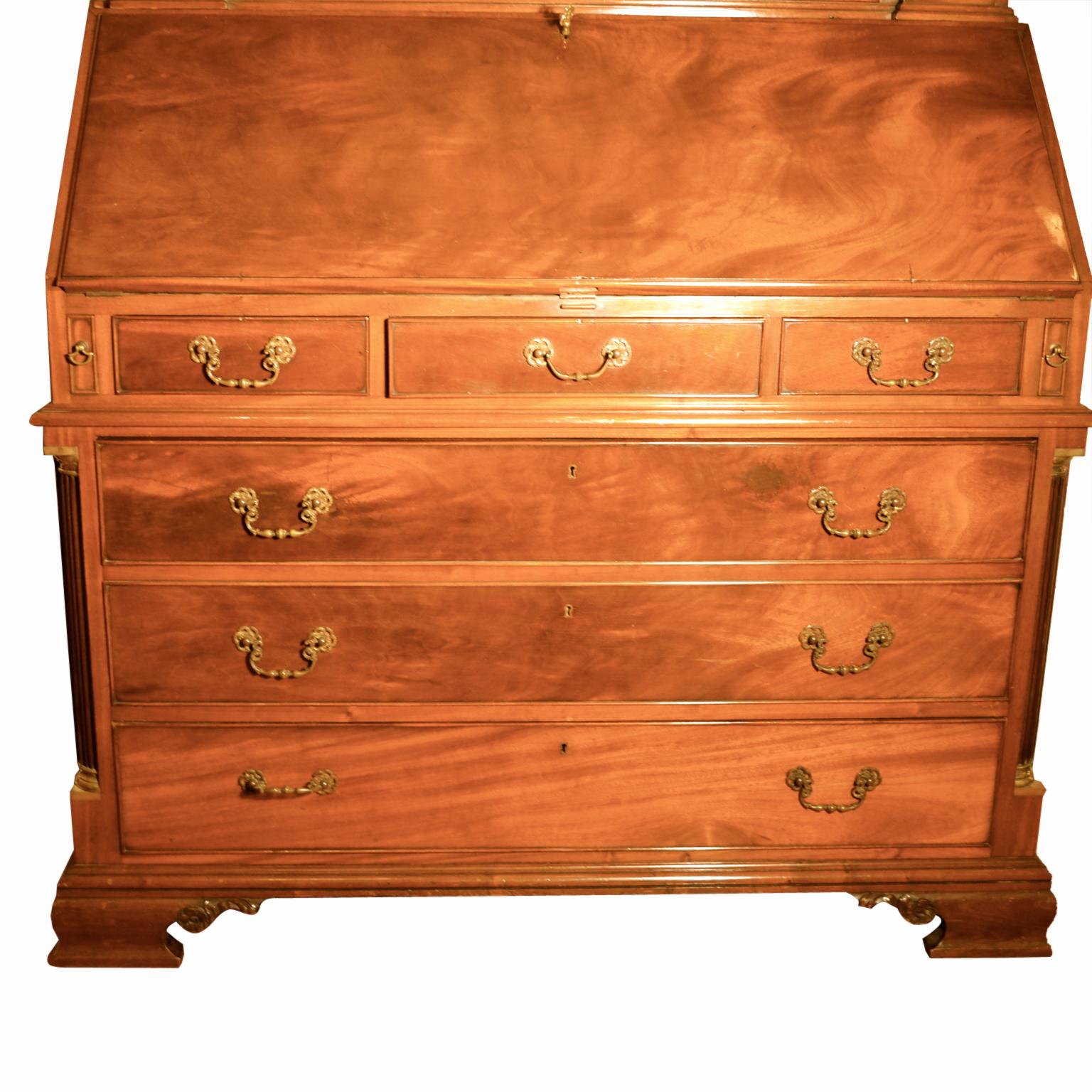 English George II Style Chest of Drawers, Bookcase and Drop Down Desk For Sale 2