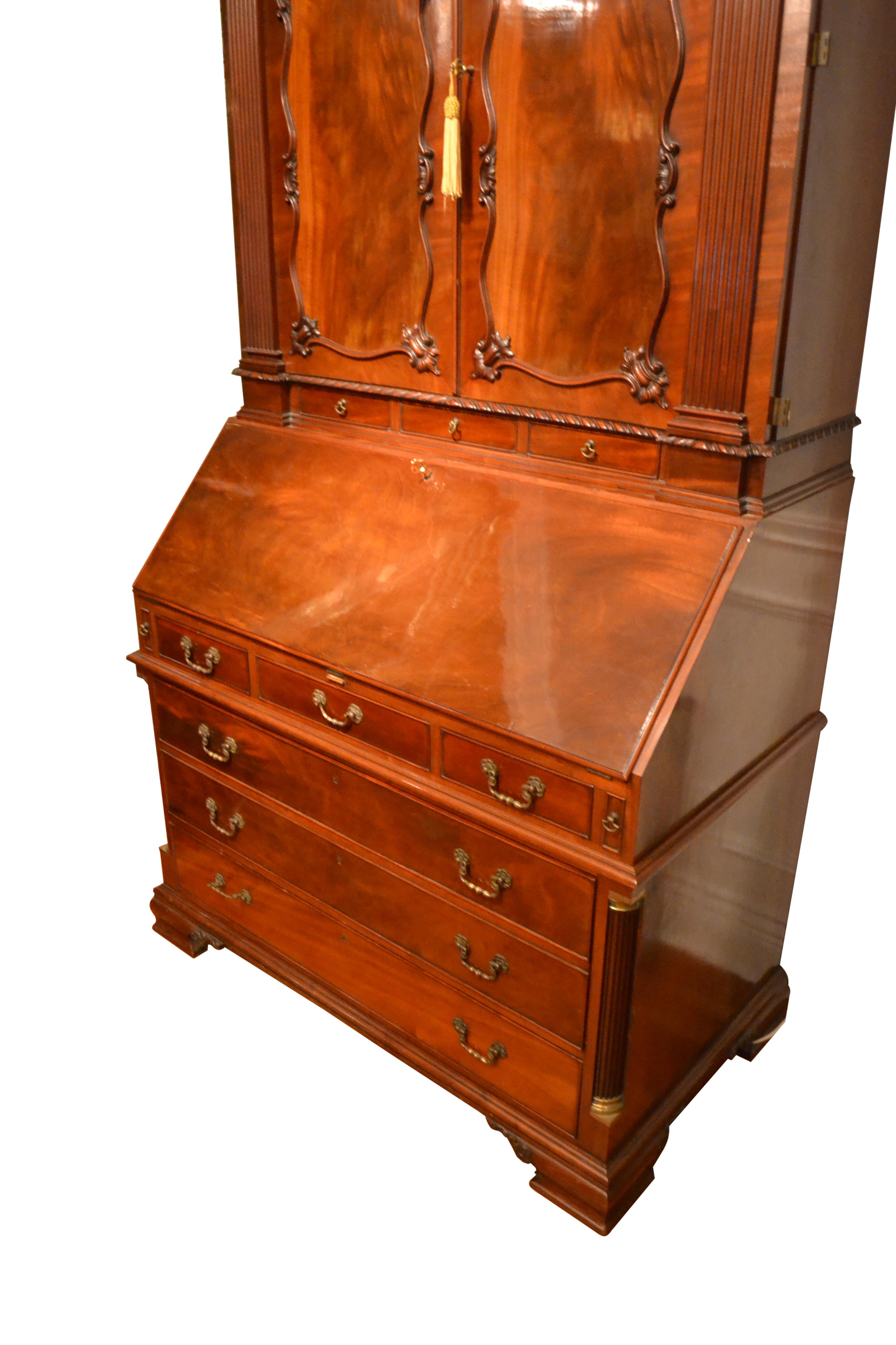 Mahogany English George II Style Chest of Drawers, Bookcase and Drop Down Desk For Sale