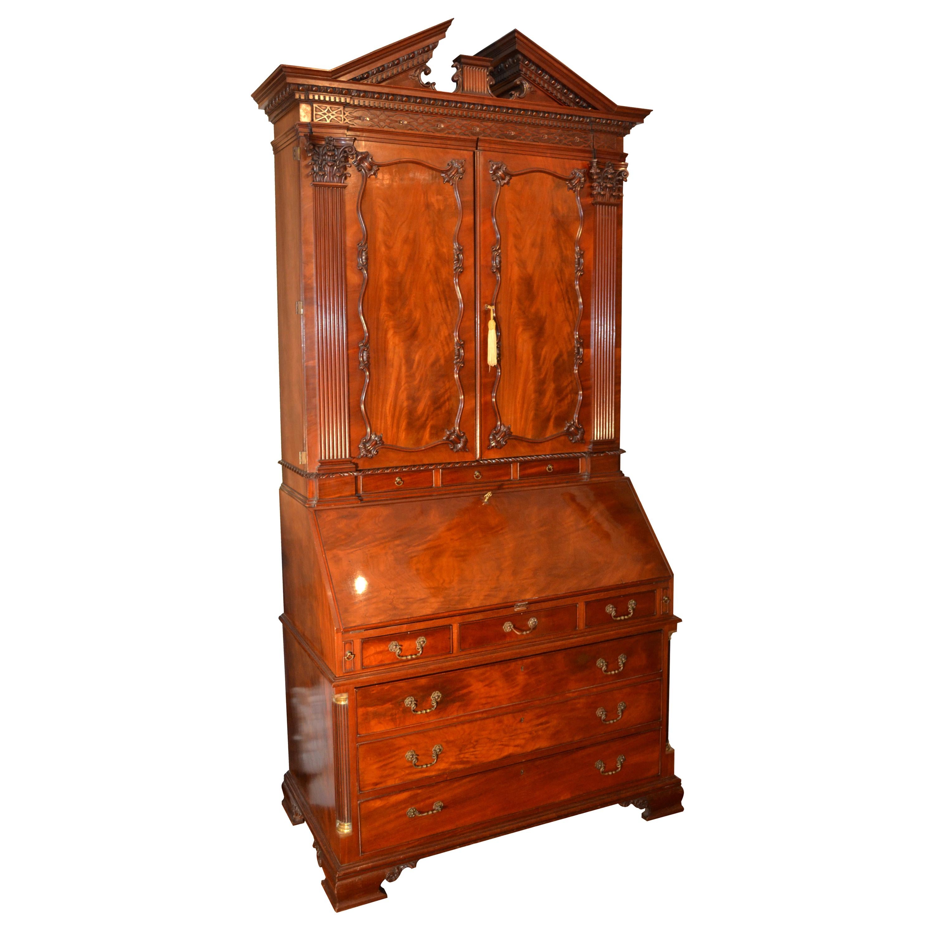 English George II Style Chest of Drawers, Bookcase and Drop Down Desk
