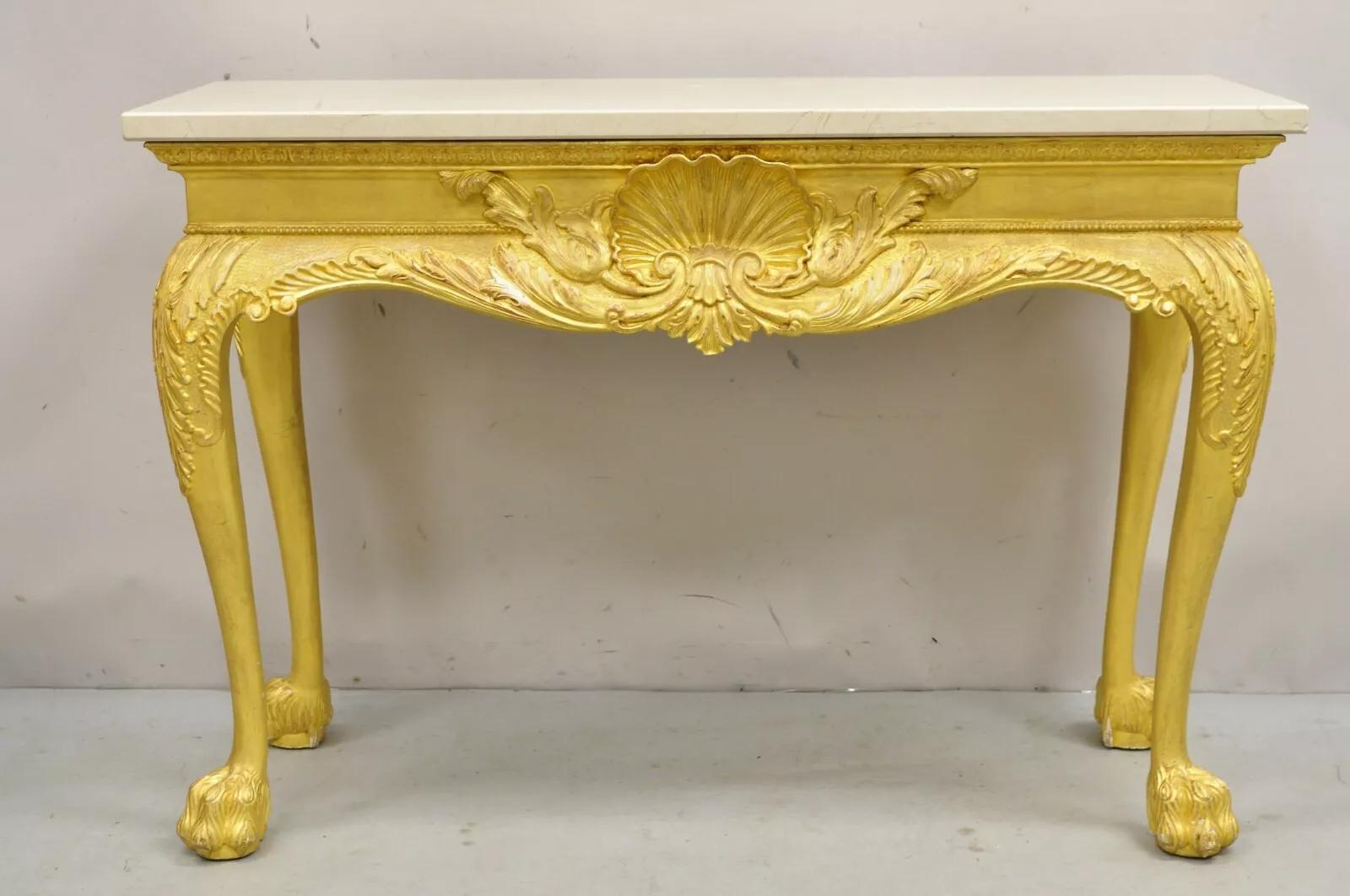 Englisch George II Stil Gold Giltwood Shell geschnitzt Paw Fuß Konsole Hall Tisch im Angebot 5