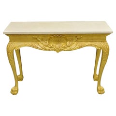 Table d'entrée anglaise de style George II en bois doré et sculpté de coquillages avec pieds en pattes